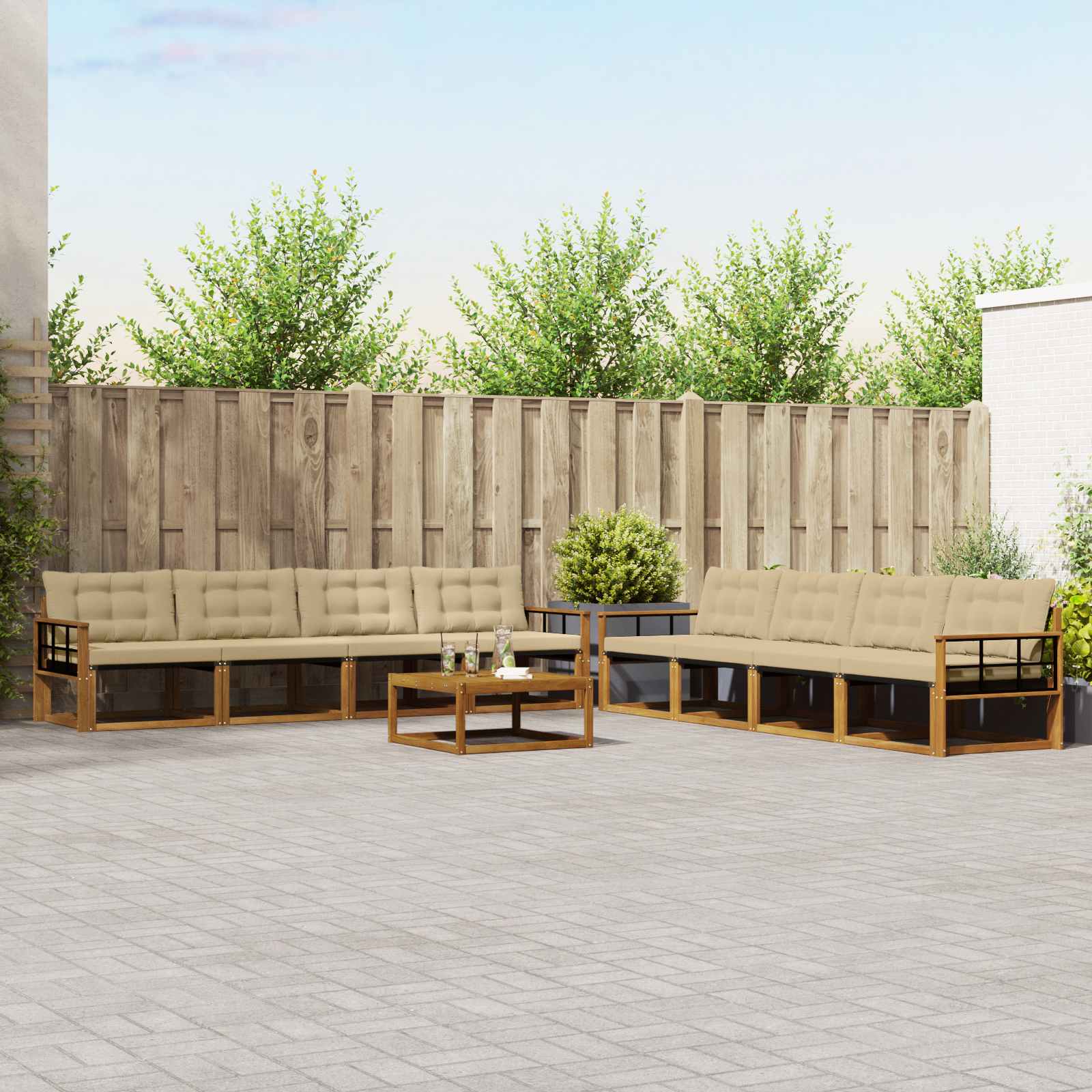 Outdoor-Sofagarnitur mit Kissen 9 pcs Natur und Beige