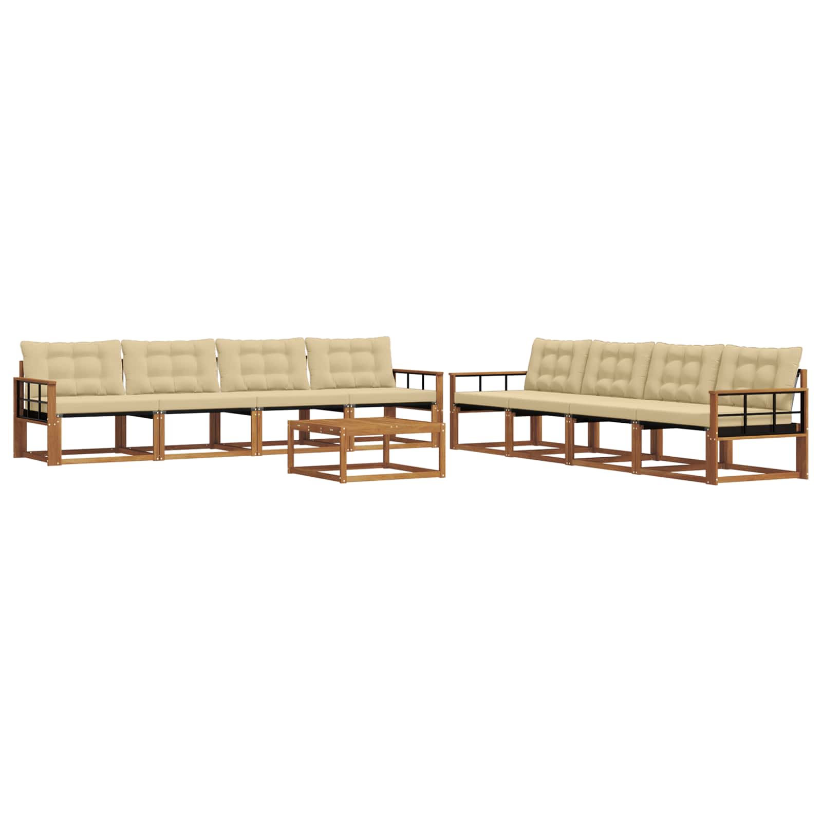 Outdoor-Sofagarnitur mit Kissen 9 pcs Natur und Beige