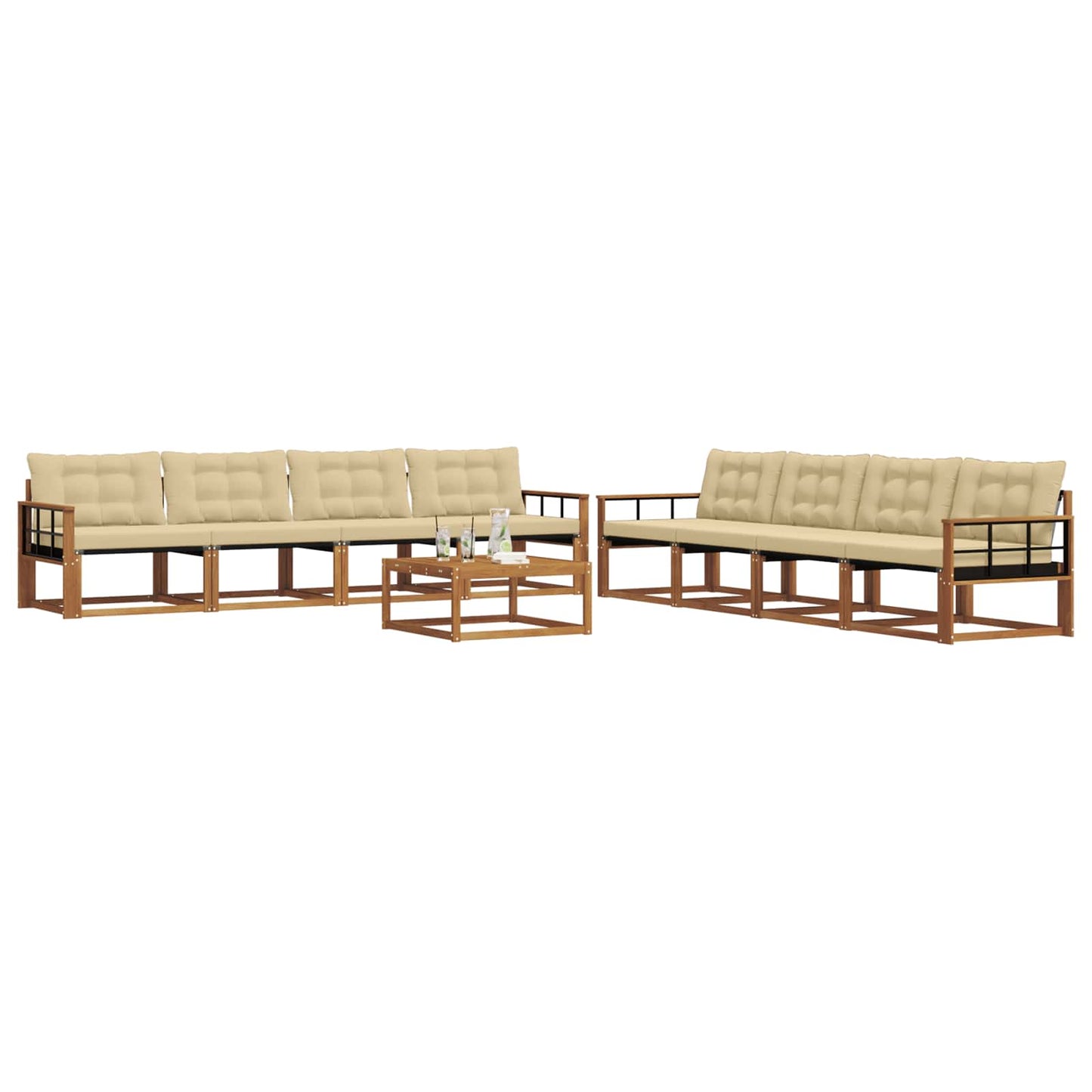Outdoor-Sofagarnitur mit Kissen 9 pcs Natur und Beige