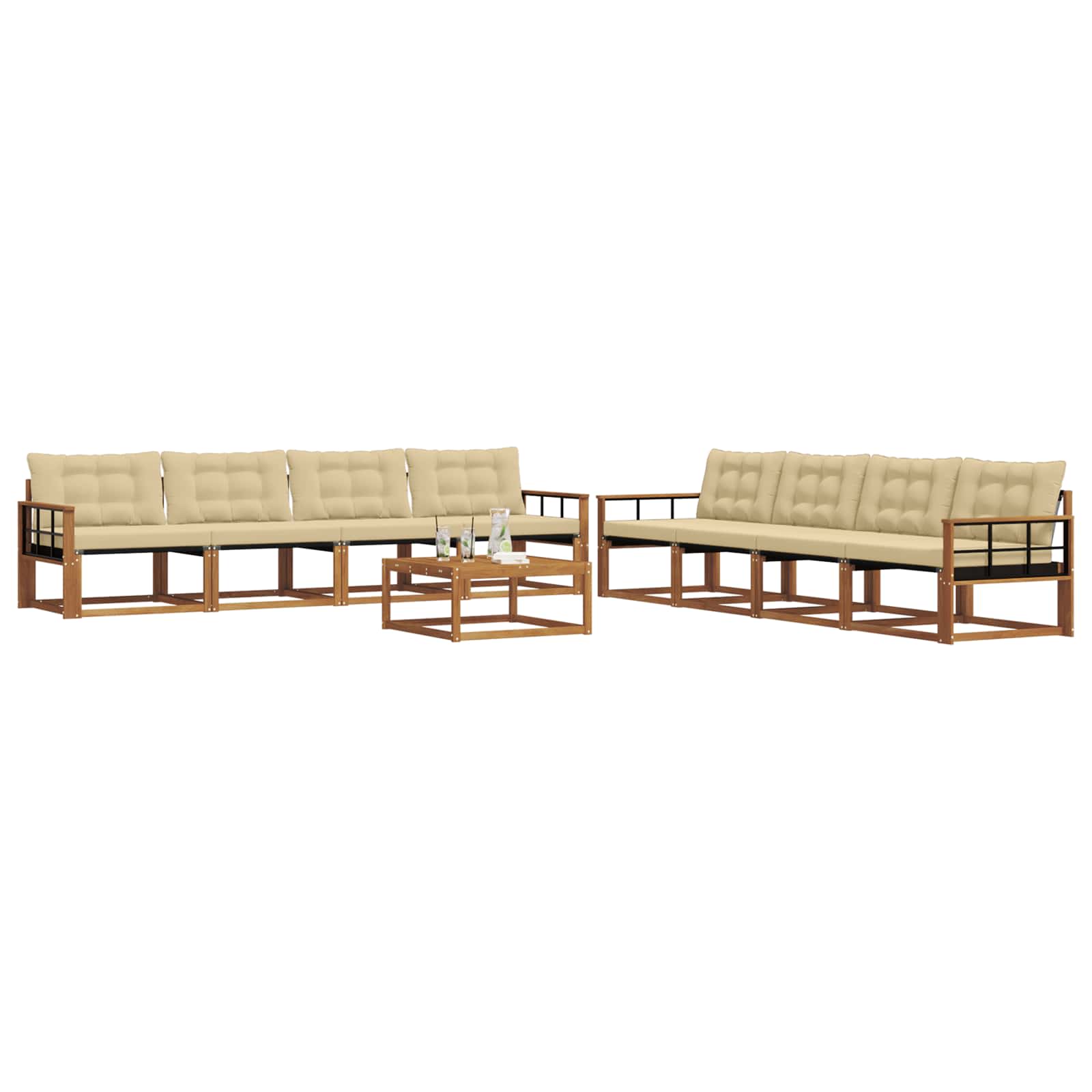 Outdoor-Sofagarnitur mit Kissen 9 pcs Natur und Beige