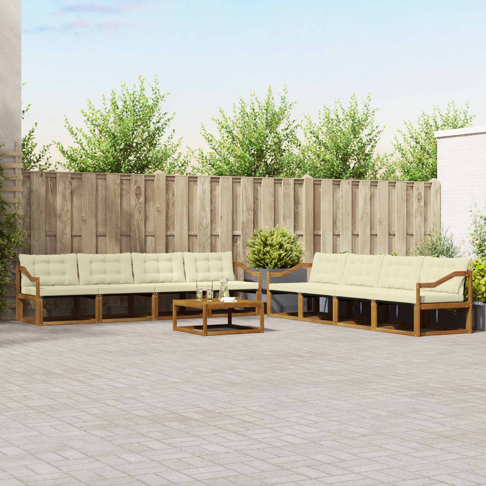 Outdoor-Sofagarnitur mit Kissen 9 pcs Natur und Creme