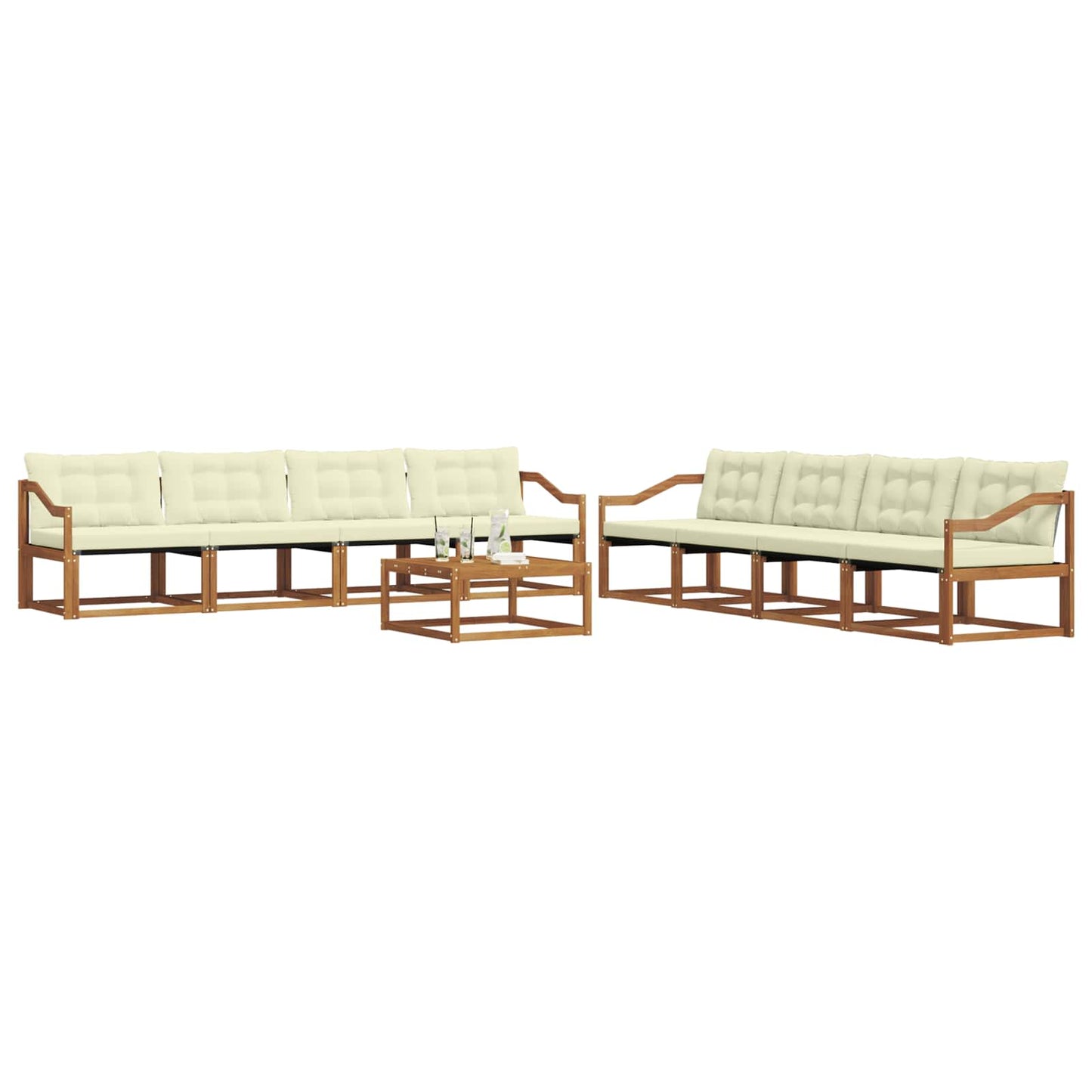 Outdoor-Sofagarnitur mit Kissen 9 pcs Natur und Creme