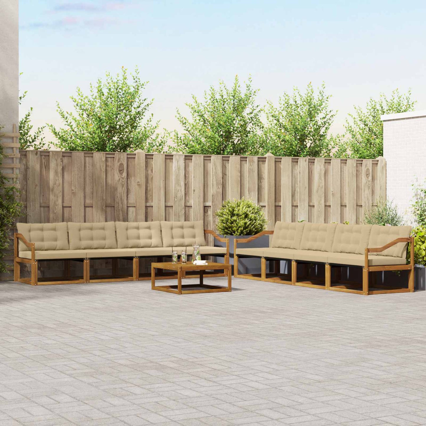 Outdoor-Sofagarnitur mit Kissen 9 pcs Natur und Beige