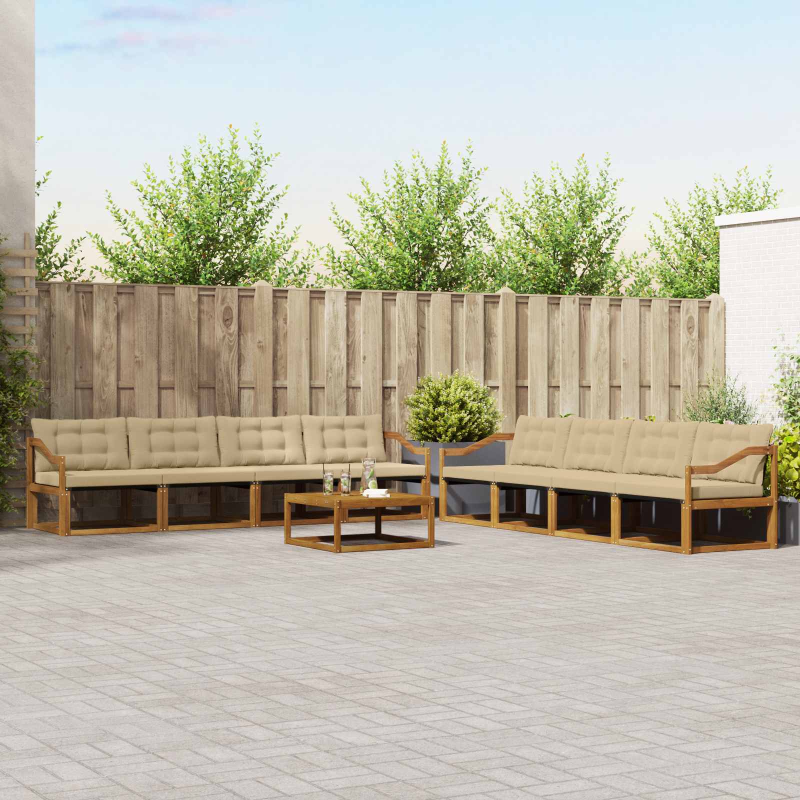 Outdoor-Sofagarnitur mit Kissen 9 pcs Natur und Beige