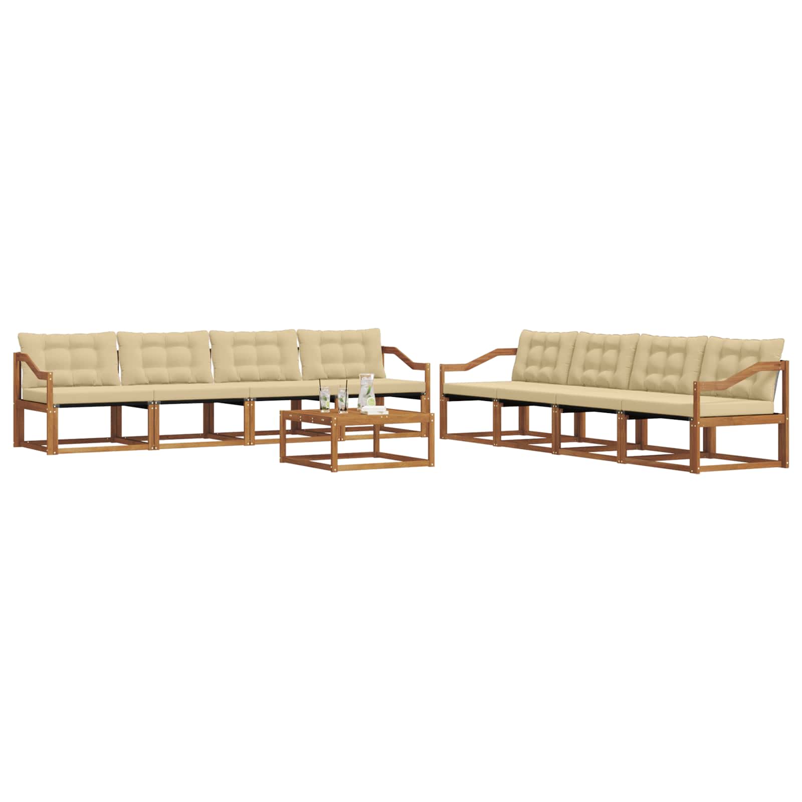 Outdoor-Sofagarnitur mit Kissen 9 pcs Natur und Beige