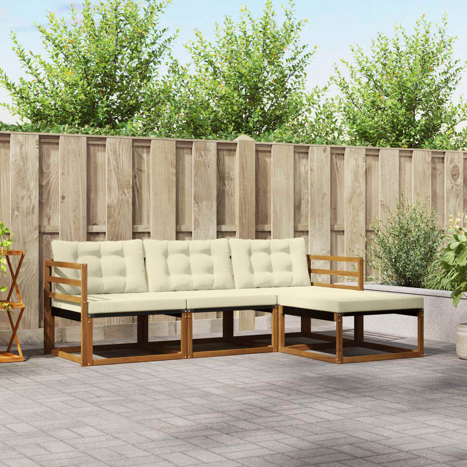Outdoor-Sofagarnitur 4 stk. Natur und Creme