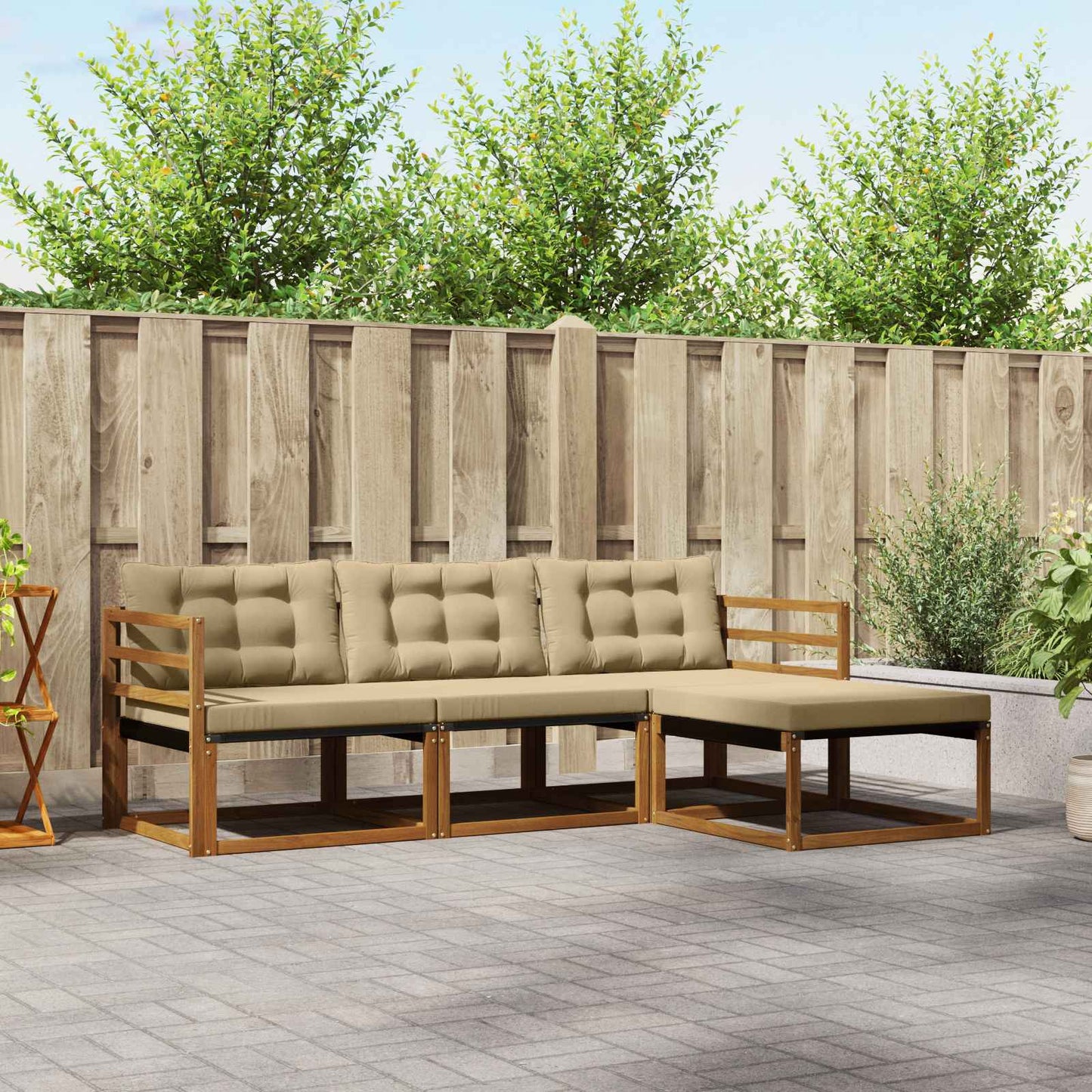 Outdoor-Sofagarnitur 4 stk. Natur und Beige