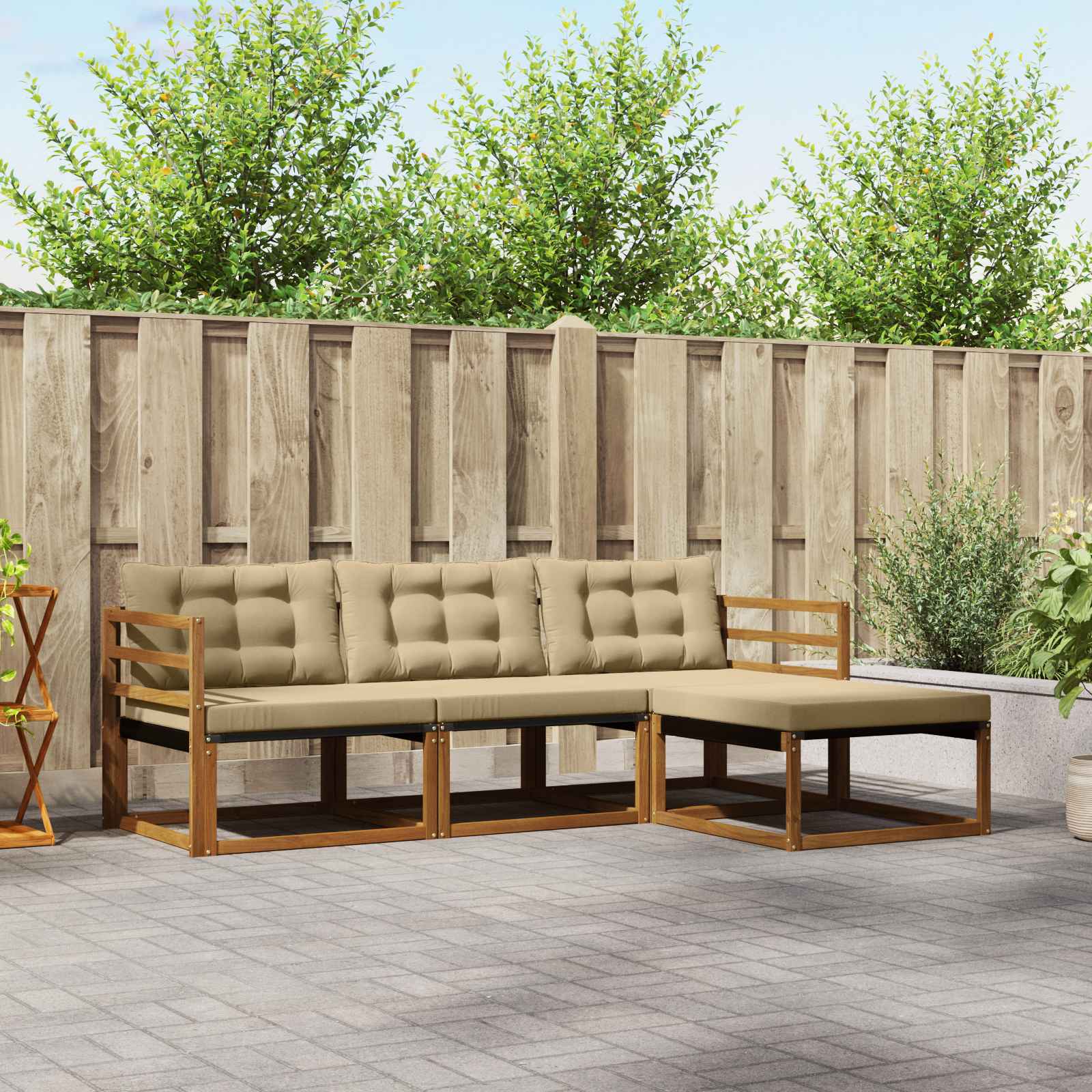 Outdoor-Sofagarnitur 4 stk. Natur und Beige