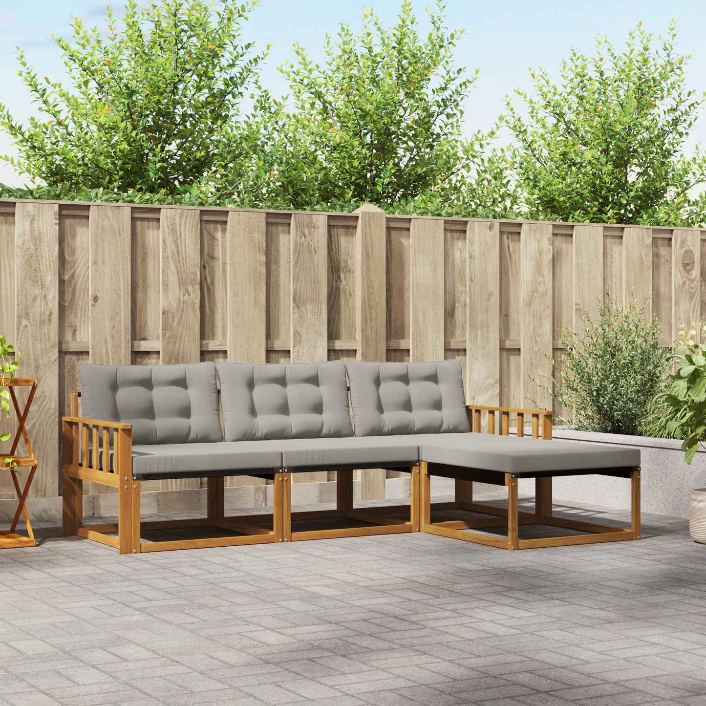 Outdoor-Sofagarnitur mit Kissen 4 pcs Natürlich und Hellgrau