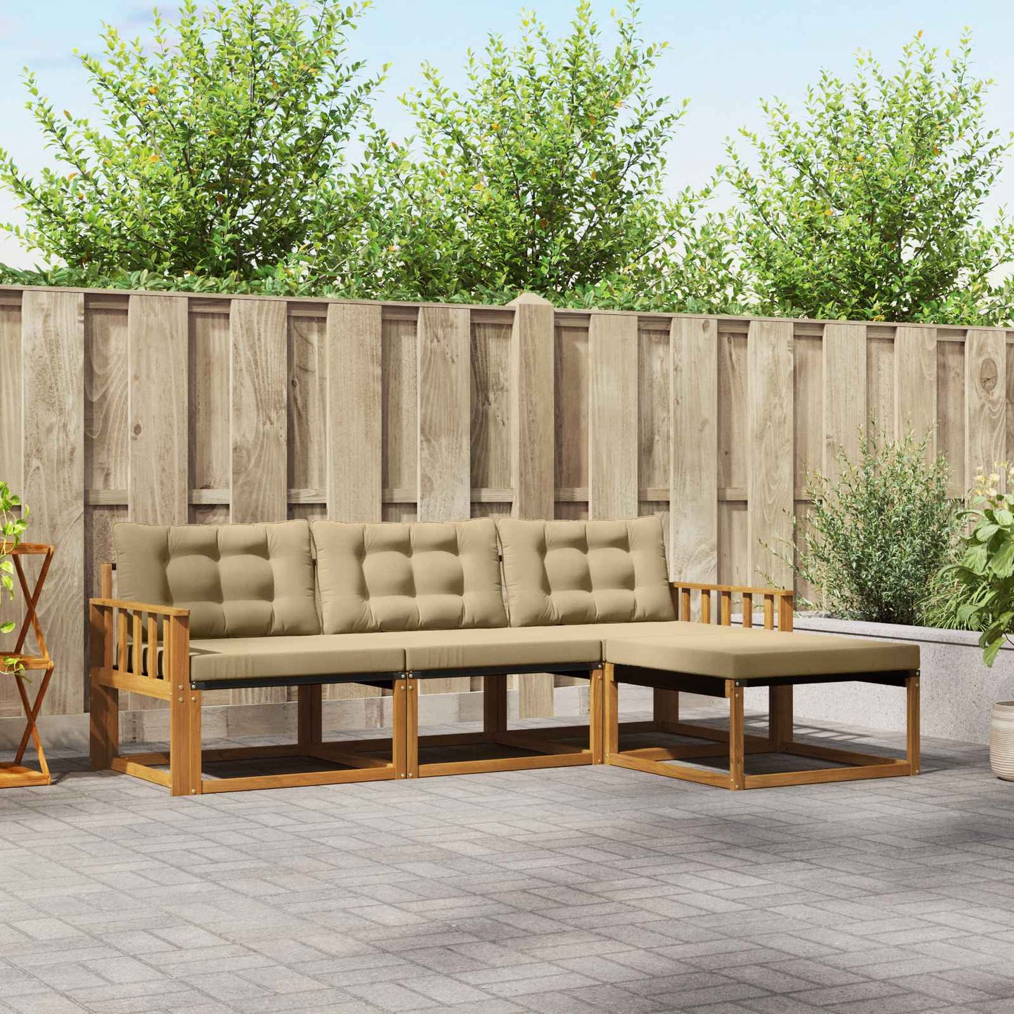 Outdoor-Sofagarnitur 4 stk. Natur und Beige
