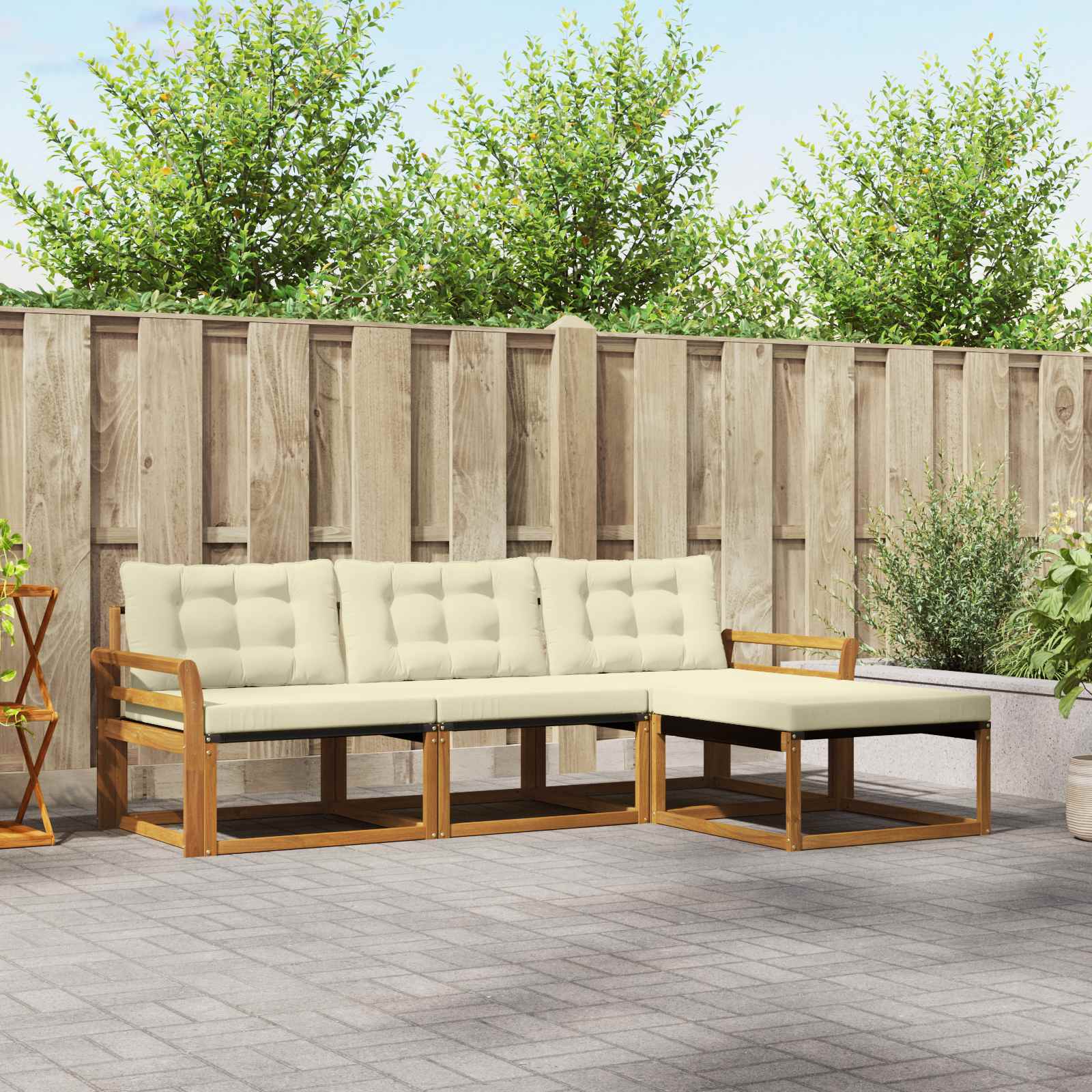 Outdoor-Sofagarnitur 4 stk. Natur und Creme