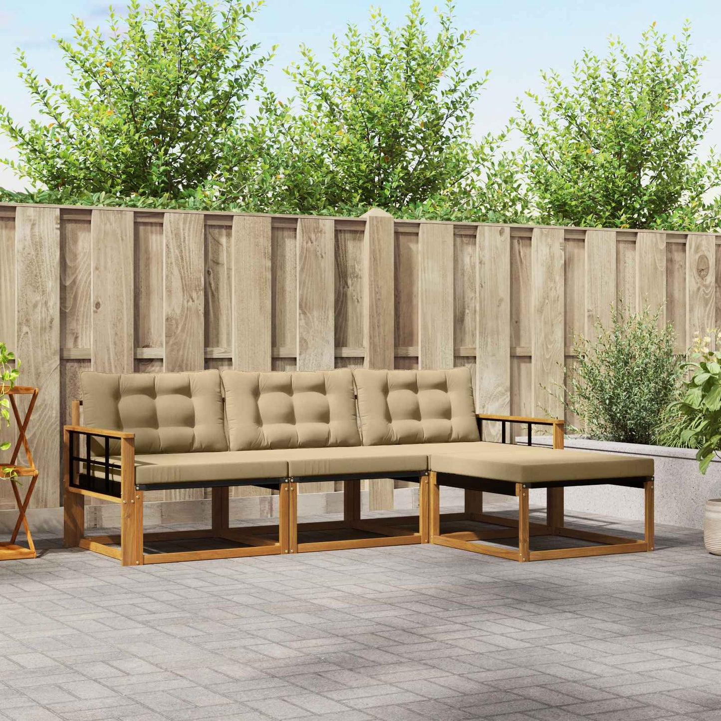 Outdoor-Sofagarnitur 4 stk. Natur und Beige