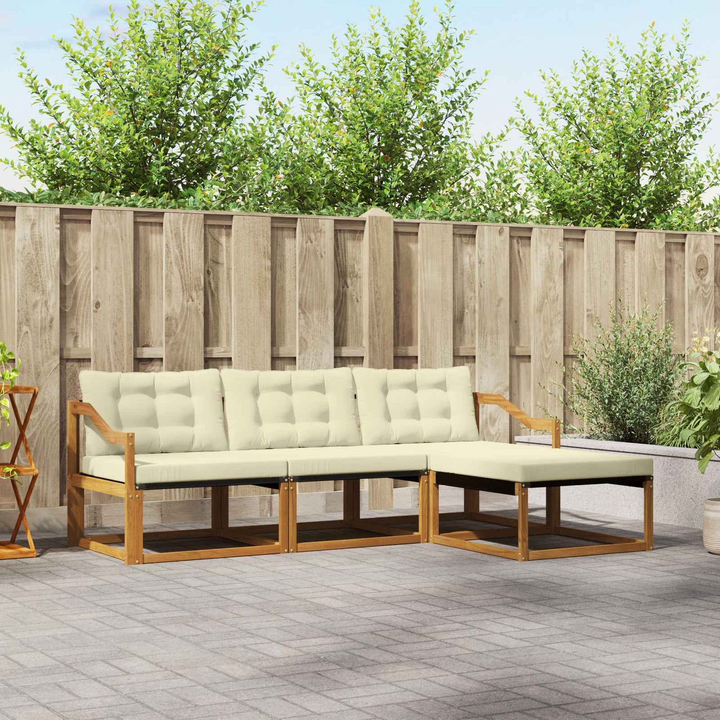 Outdoor-Sofagarnitur 4 stk. Natur und Creme