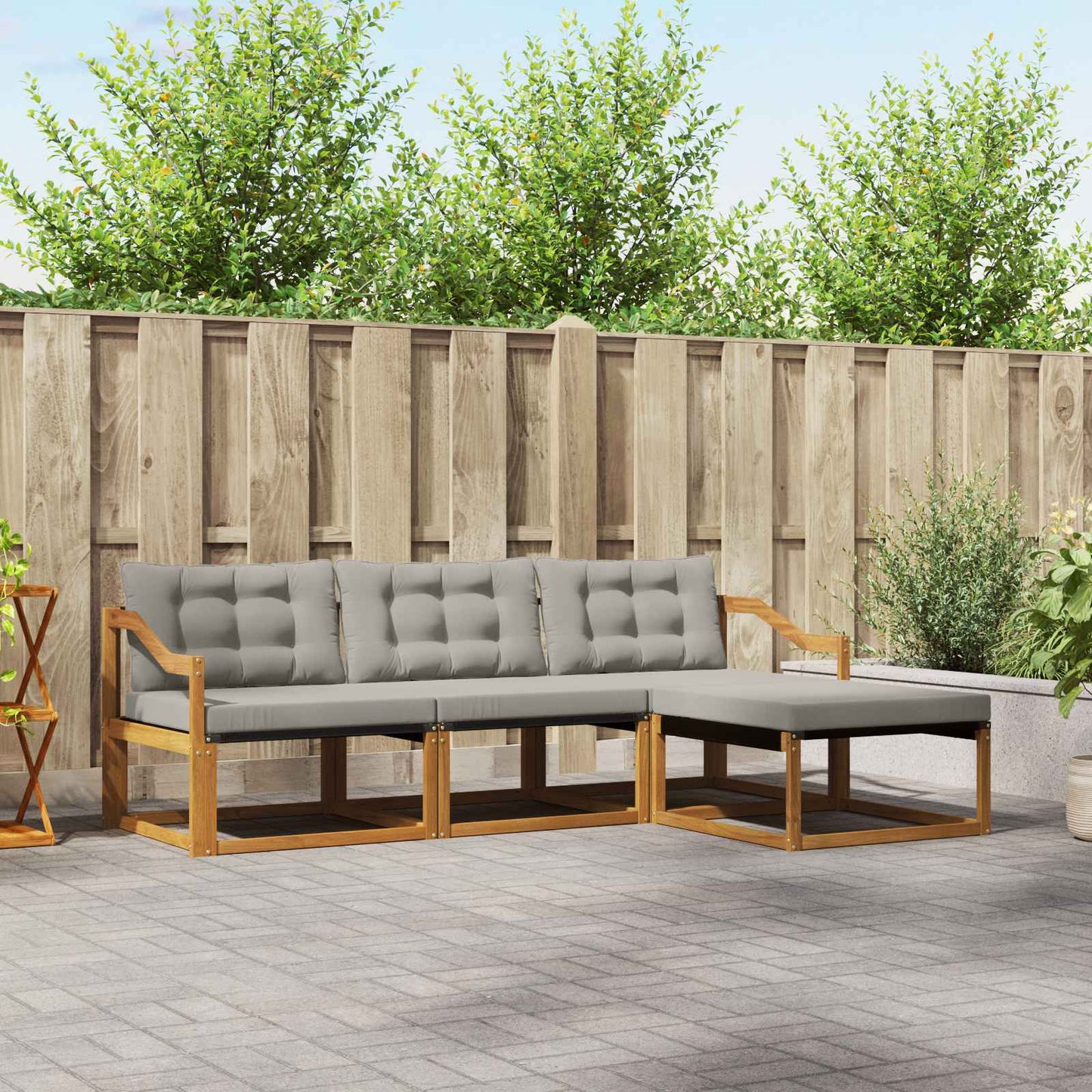 Outdoor-Sofagarnitur mit Kissen 4 pcs Natürlich und Hellgrau