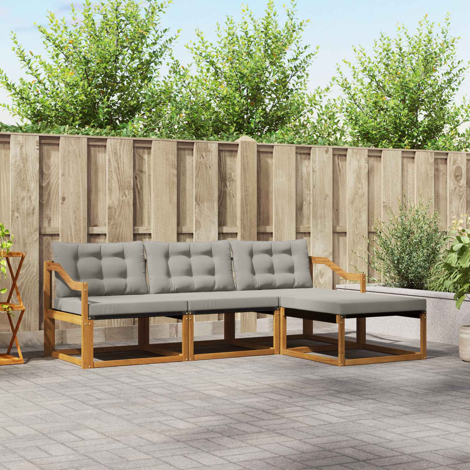 Outdoor-Sofagarnitur mit Kissen 4 pcs Natürlich und Hellgrau