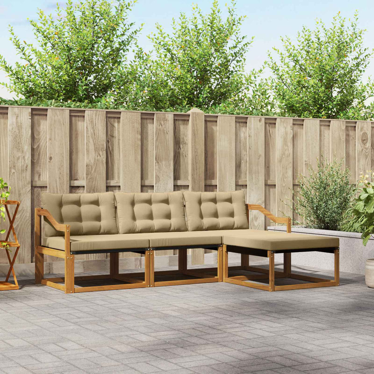 Outdoor-Sofagarnitur 4 stk. Natur und Beige