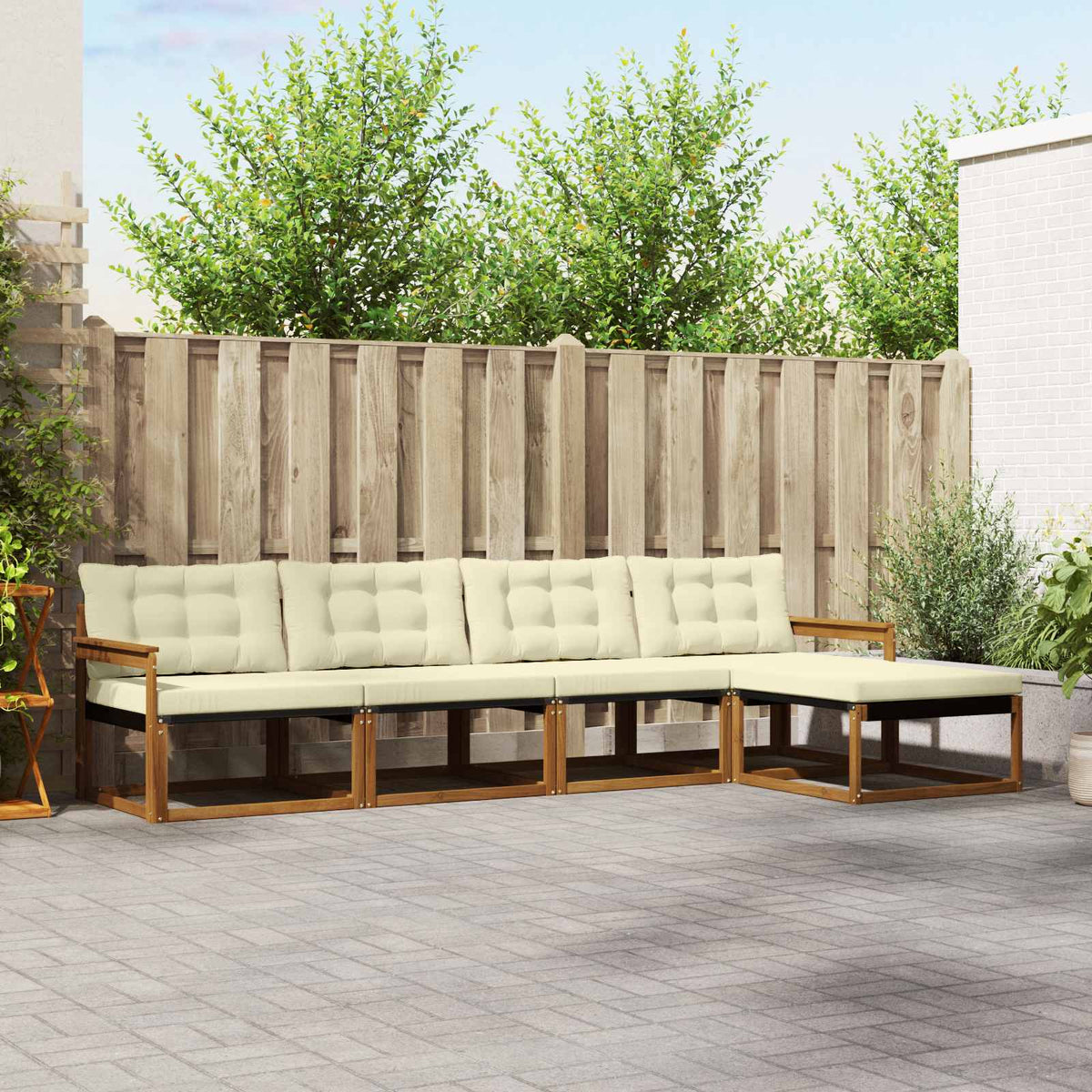 Outdoor-Sofagarnitur 5 stk. Natur und Creme