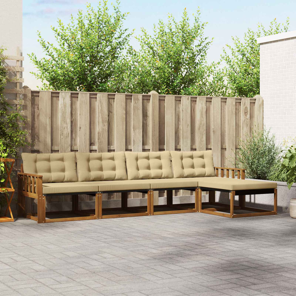 Outdoor-Sofagarnitur 5 stk. Natur und Beige