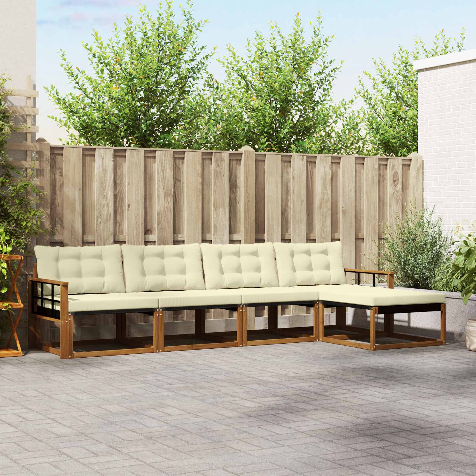 Outdoor-Sofagarnitur 5 stk. Natur und Creme