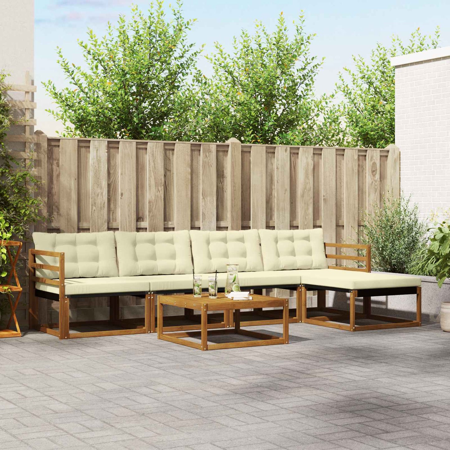 Outdoor-Sofagarnitur mit Kissen 6 pcs Natur und Creme