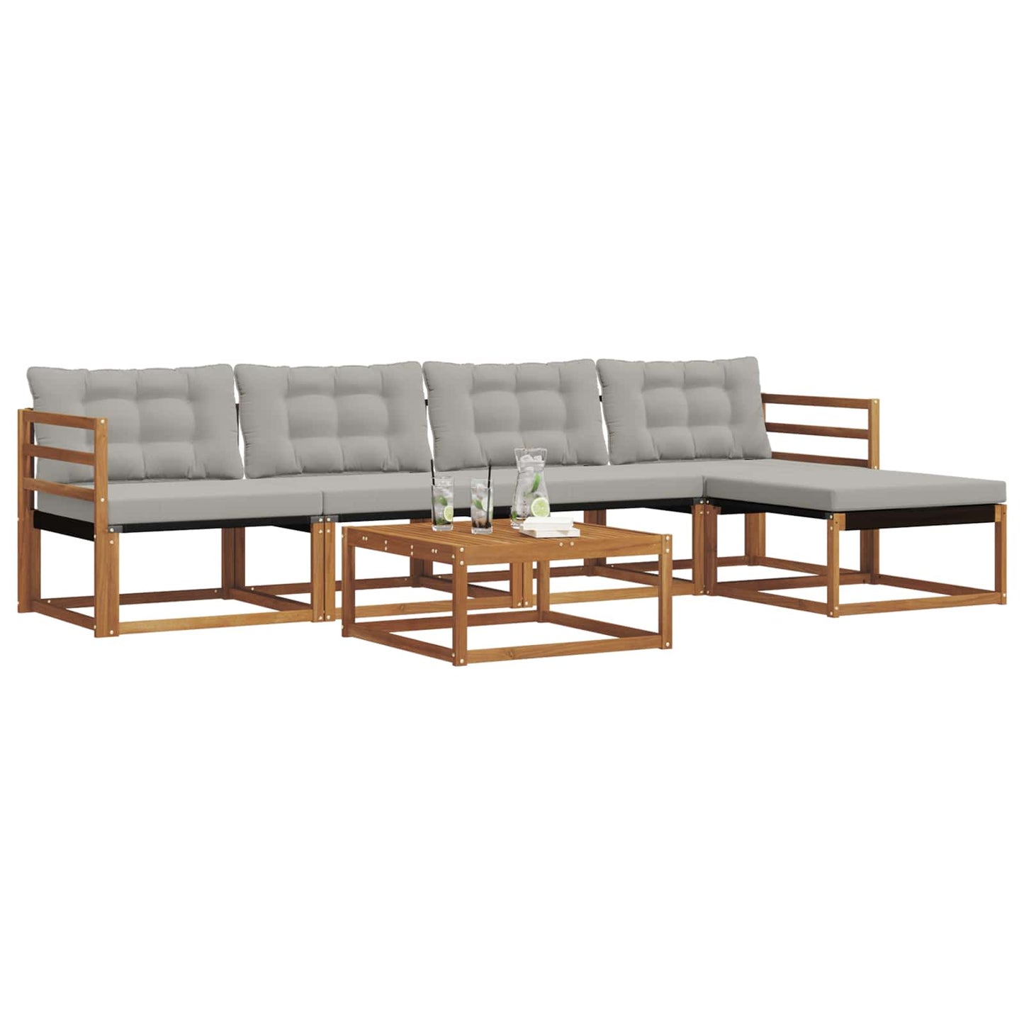 Outdoor-Sofagarnitur mit Kissen 6 pcs Natürlich und Hellgrau