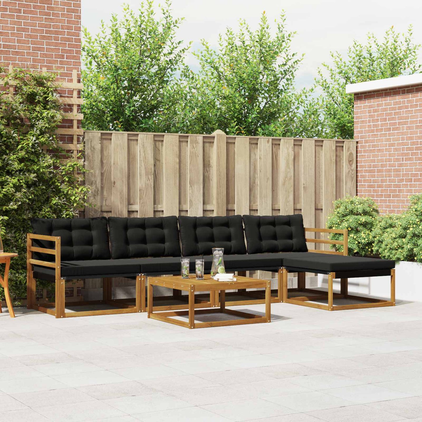 Outdoor-Sofagarnitur mit Kissen 6 pcs Natürlich und Schwarz
