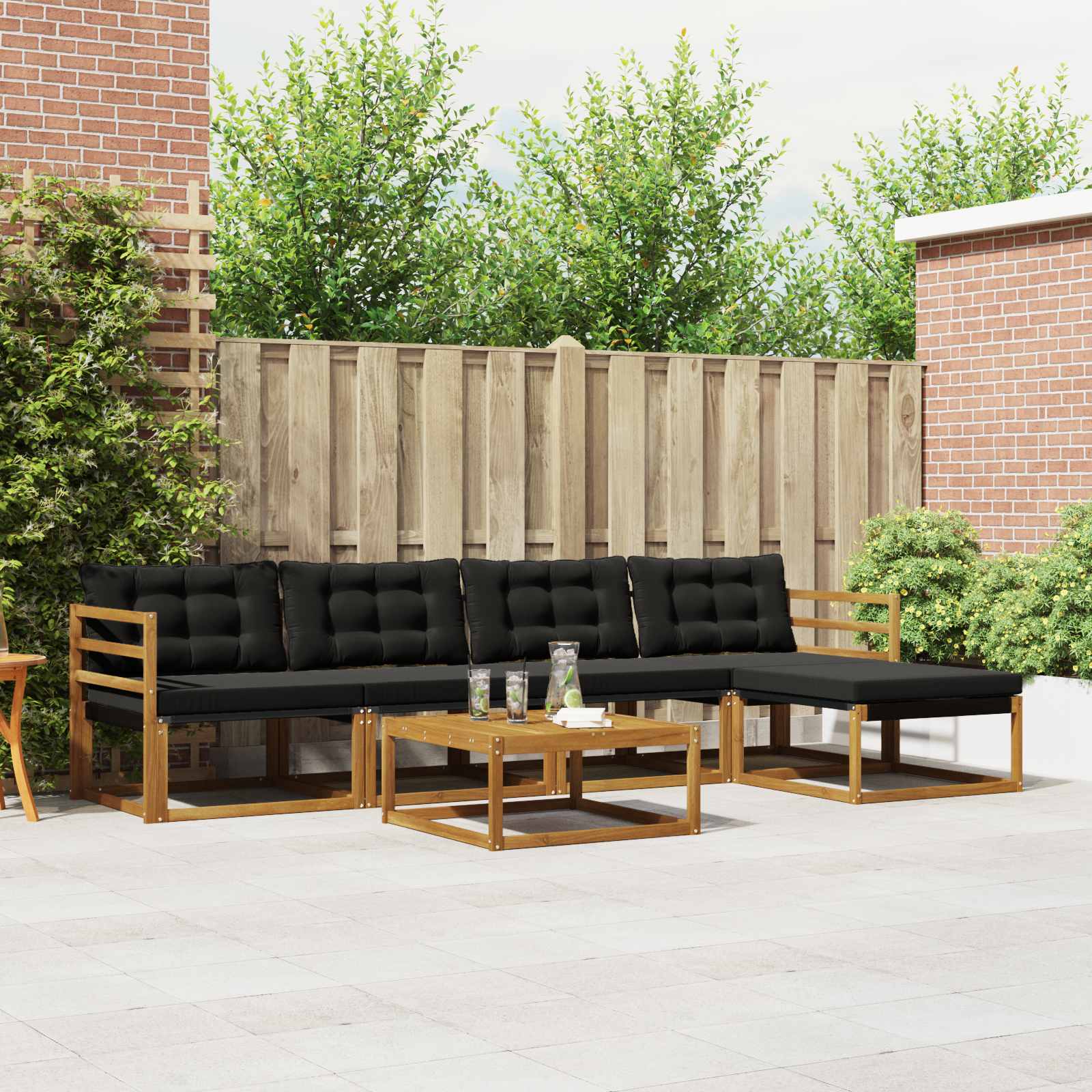 Outdoor-Sofagarnitur mit Kissen 6 pcs Natürlich und Schwarz