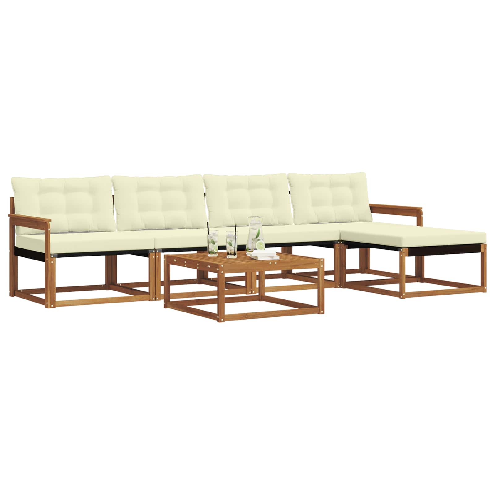 Outdoor-Sofagarnitur mit Kissen 6 pcs Natur und Creme