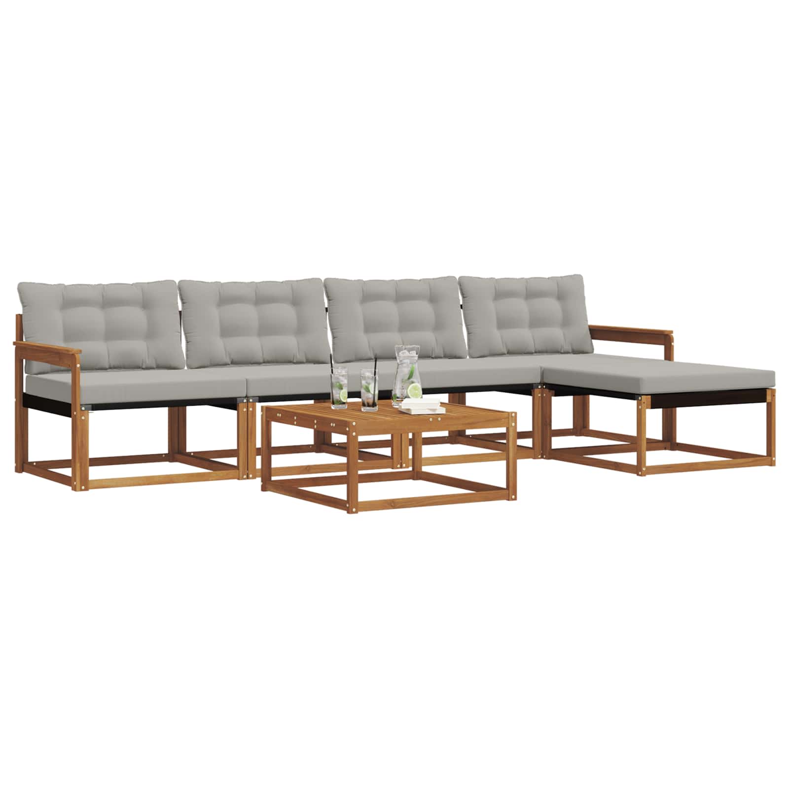 Outdoor-Sofagarnitur mit Kissen 6 pcs Natürlich und Hellgrau