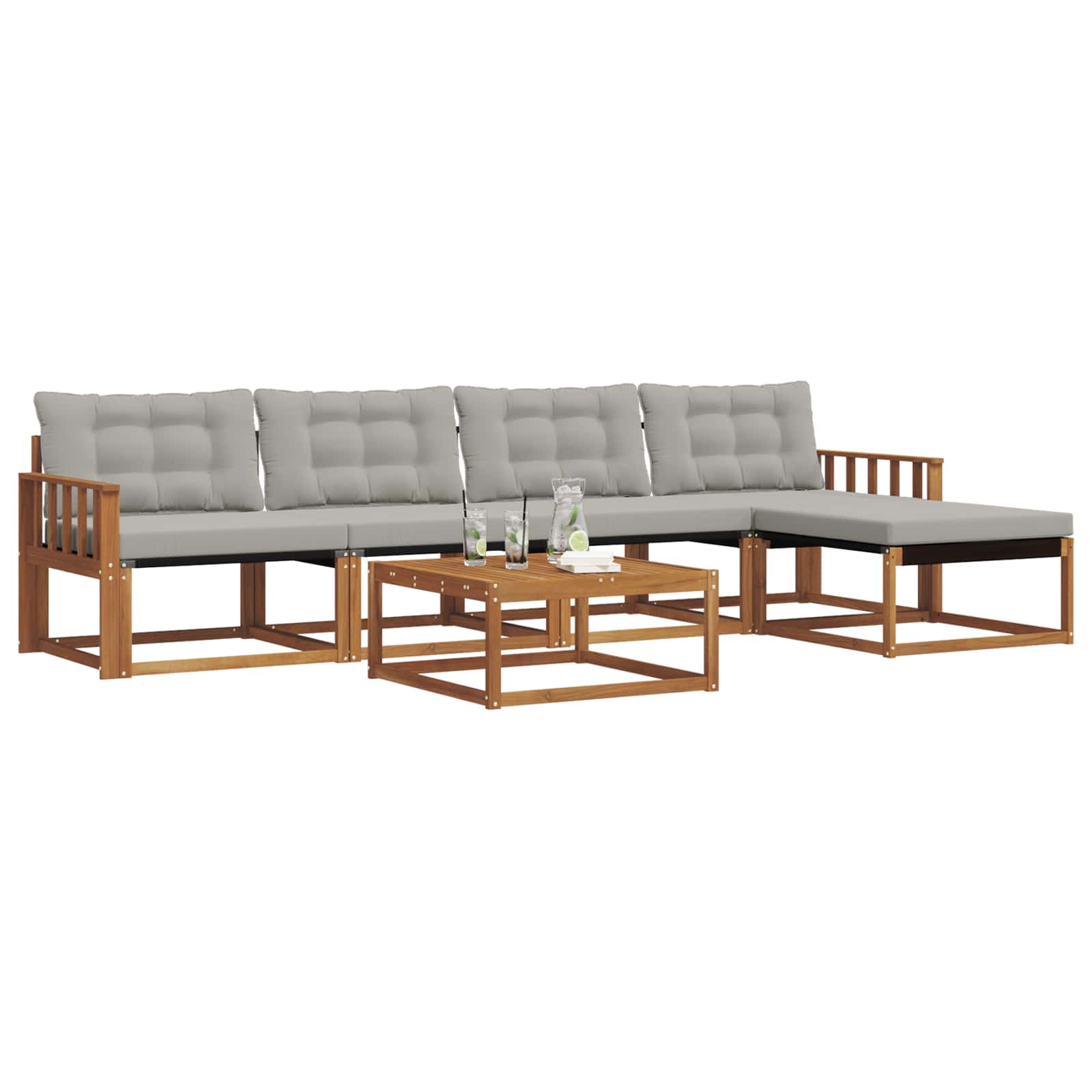 Outdoor-Sofagarnitur mit Kissen 6 pcs Natürlich und Hellgrau