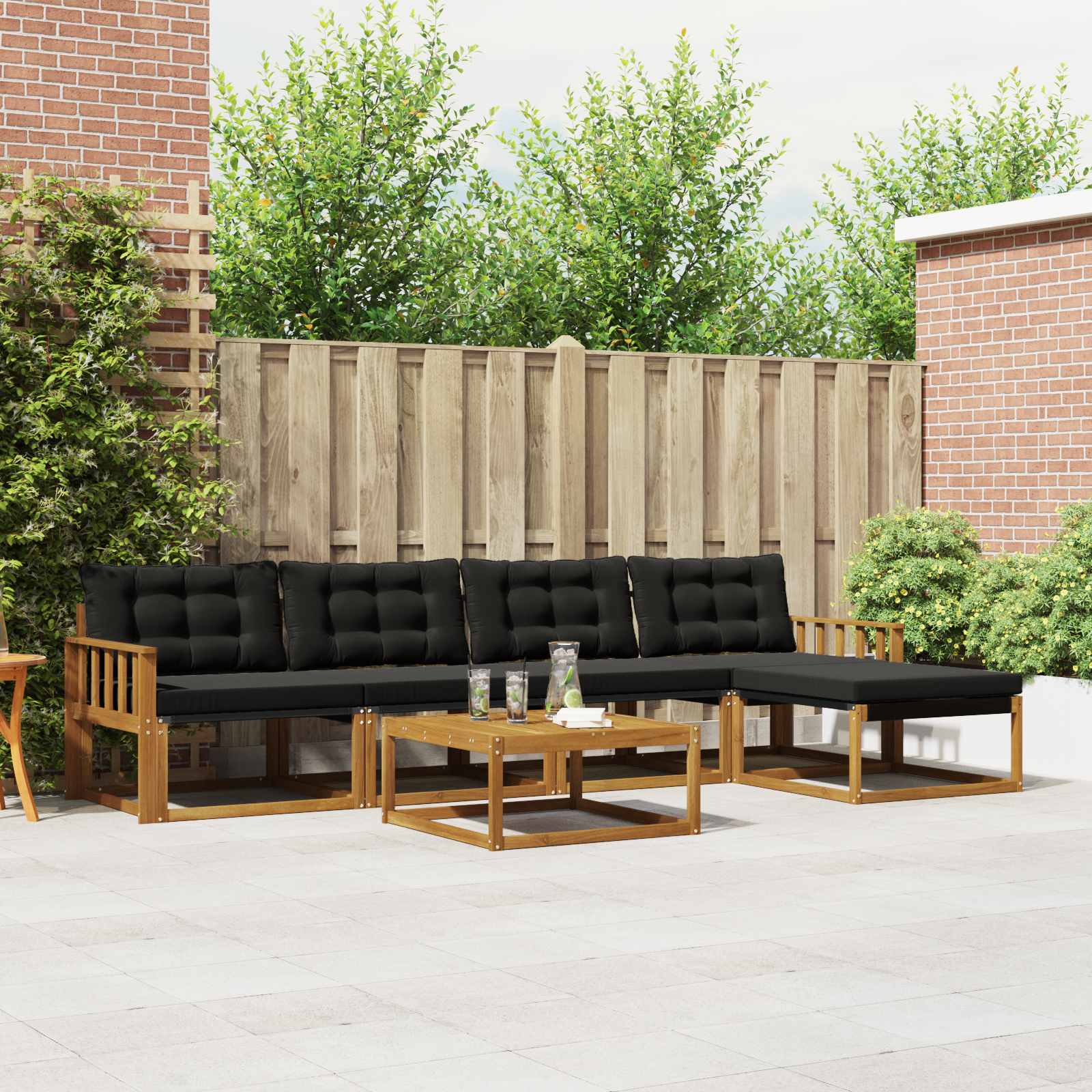 Outdoor-Sofagarnitur mit Kissen 6 pcs Natürlich und Schwarz