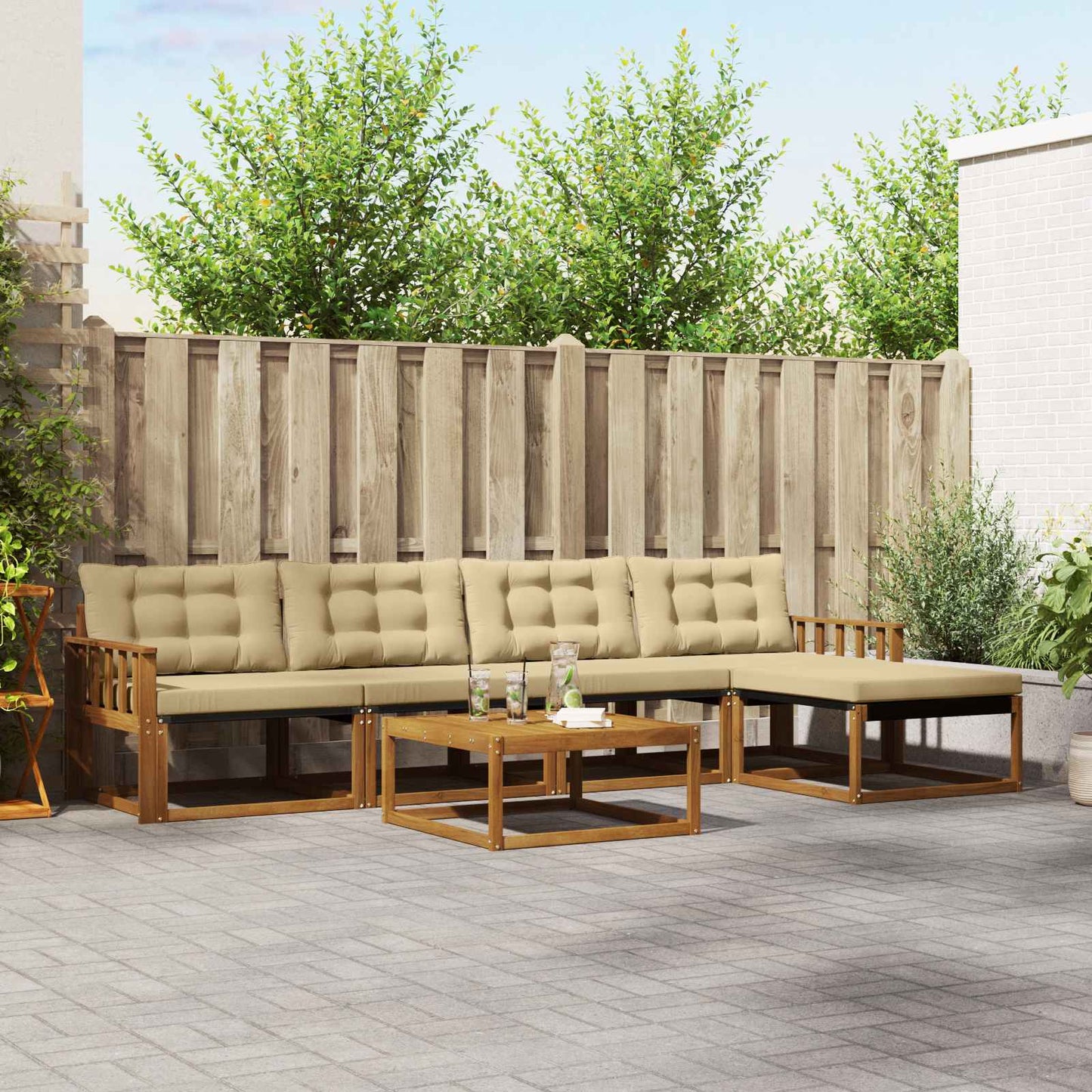 Outdoor-Sofagarnitur mit Kissen 6 pcs Natur und Beige