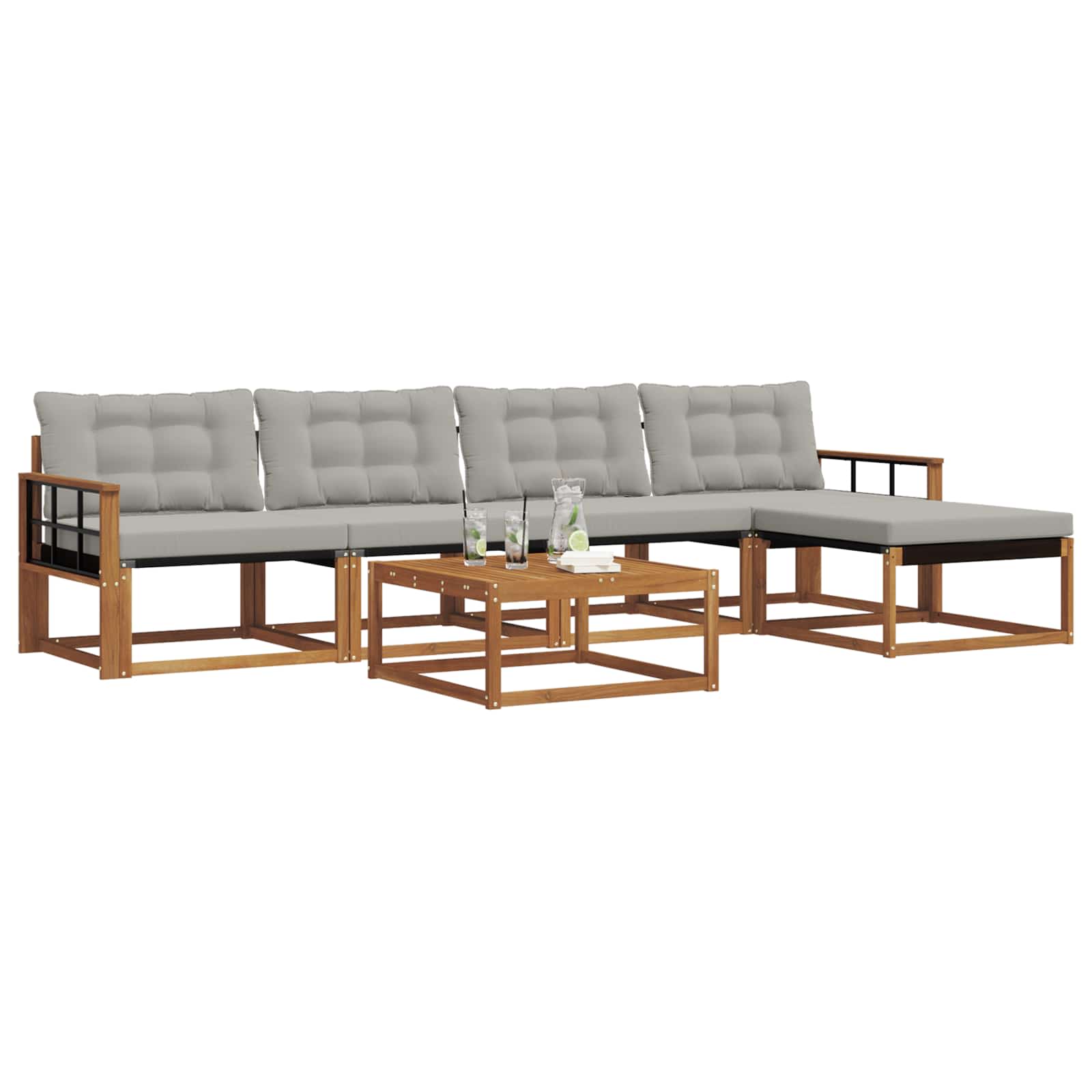 Outdoor-Sofagarnitur mit Kissen 6 pcs Natürlich und Hellgrau