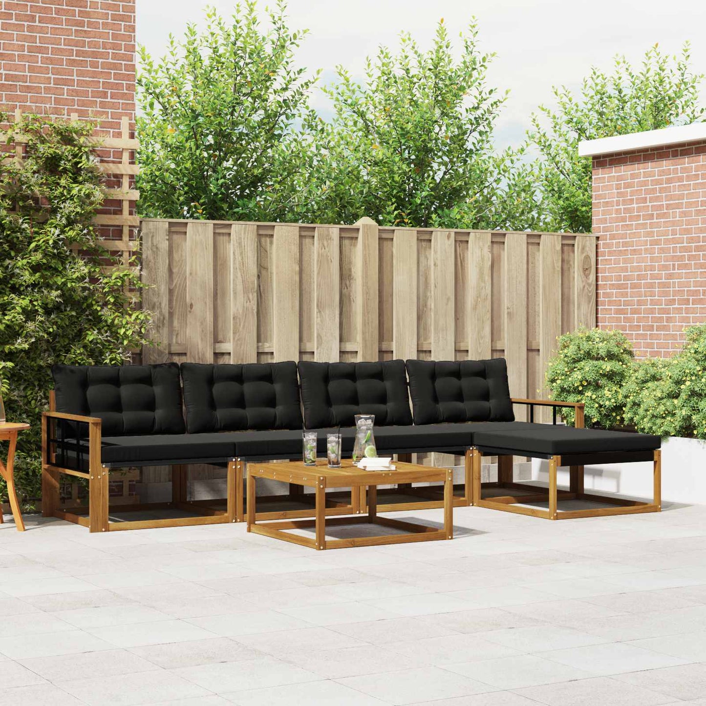 Outdoor-Sofagarnitur mit Kissen 6 pcs Natürlich und Schwarz