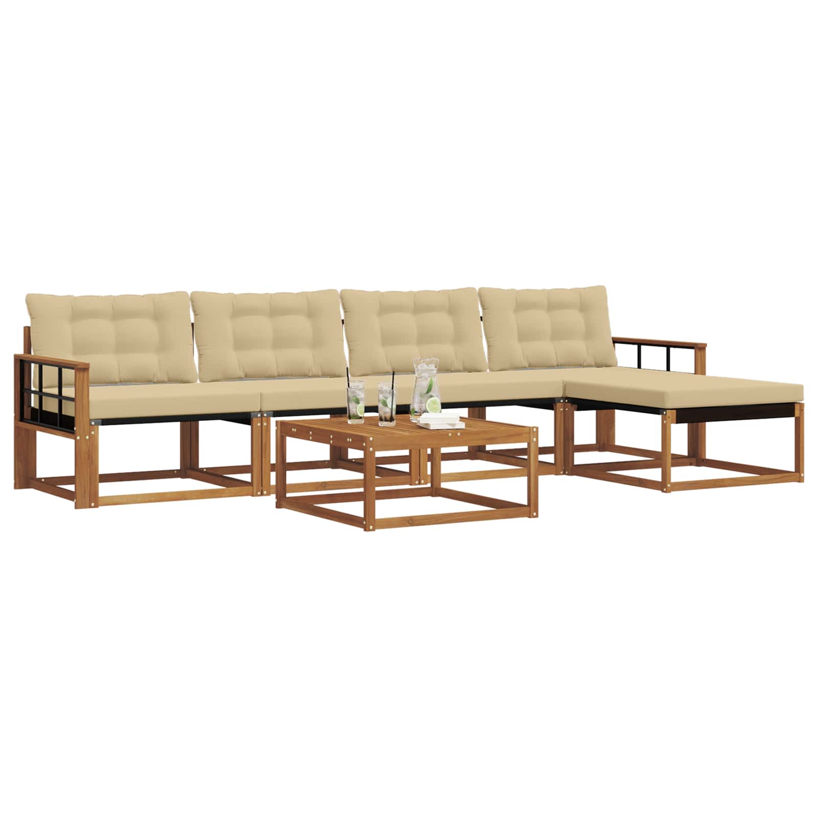 Outdoor-Sofagarnitur mit Kissen 6 pcs Natur und Beige