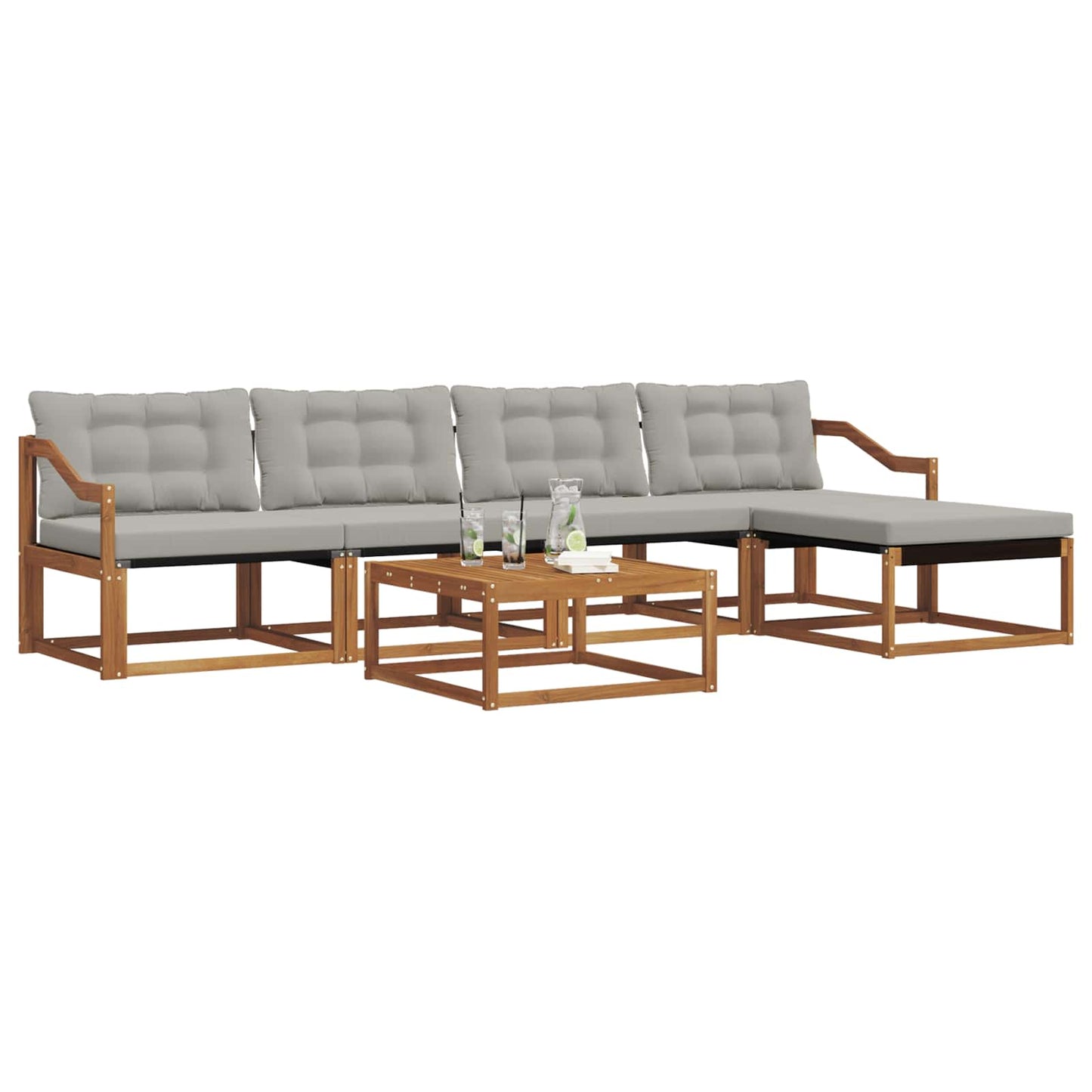 Outdoor-Sofagarnitur mit Kissen 6 pcs Natürlich und Hellgrau