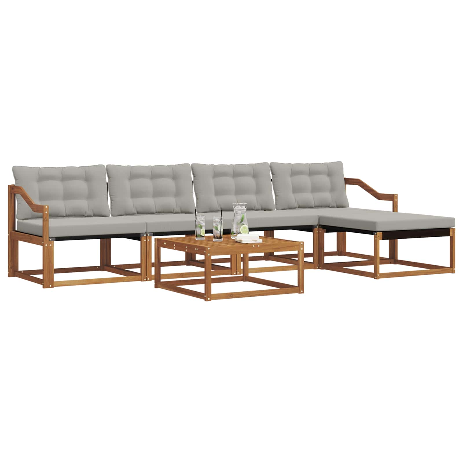 Outdoor-Sofagarnitur mit Kissen 6 pcs Natürlich und Hellgrau