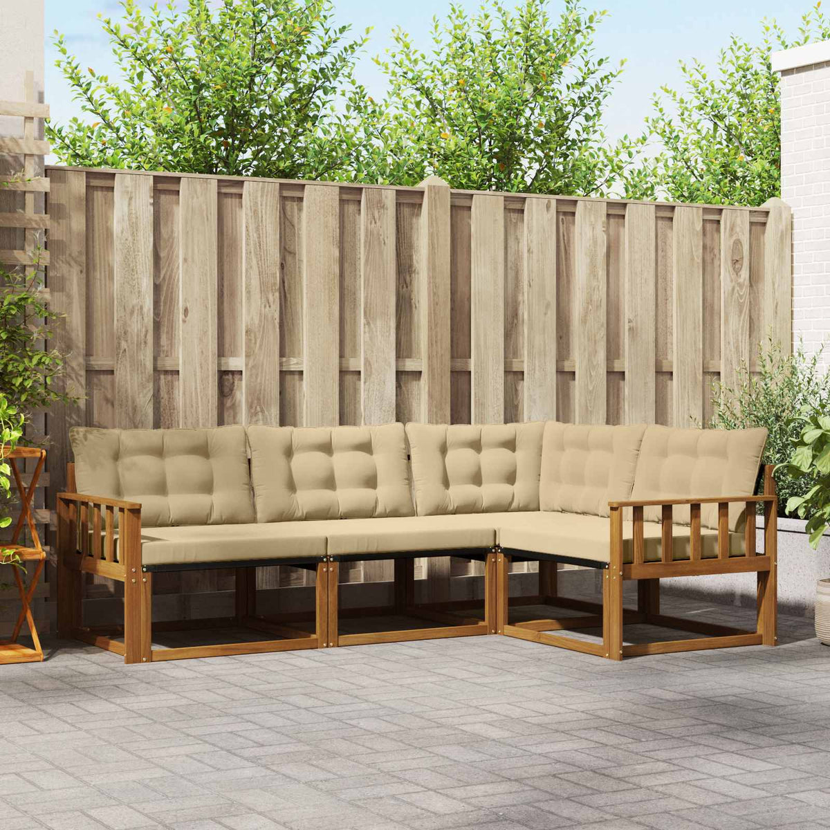 Outdoor-Sofagarnitur 4 stk. Natur und Beige