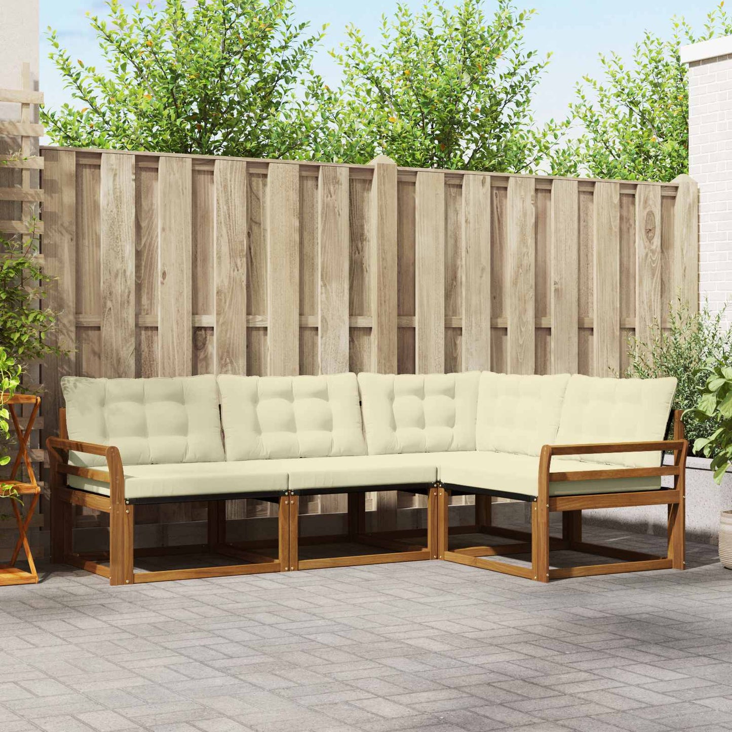 Outdoor-Sofagarnitur 4 stk. Natur und Creme