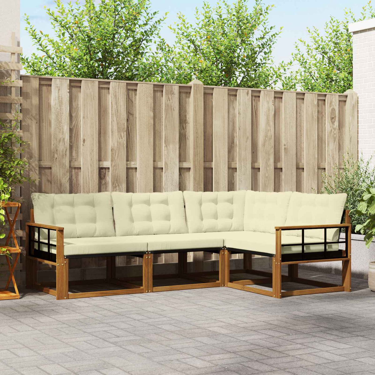 Outdoor-Sofagarnitur 4 stk. Natur und Creme