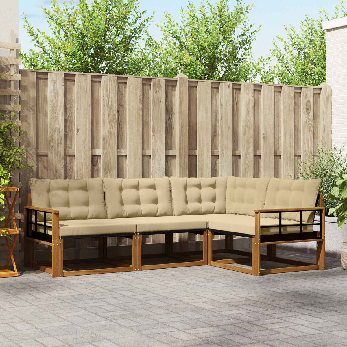Outdoor-Sofagarnitur 4 stk. Natur und Beige