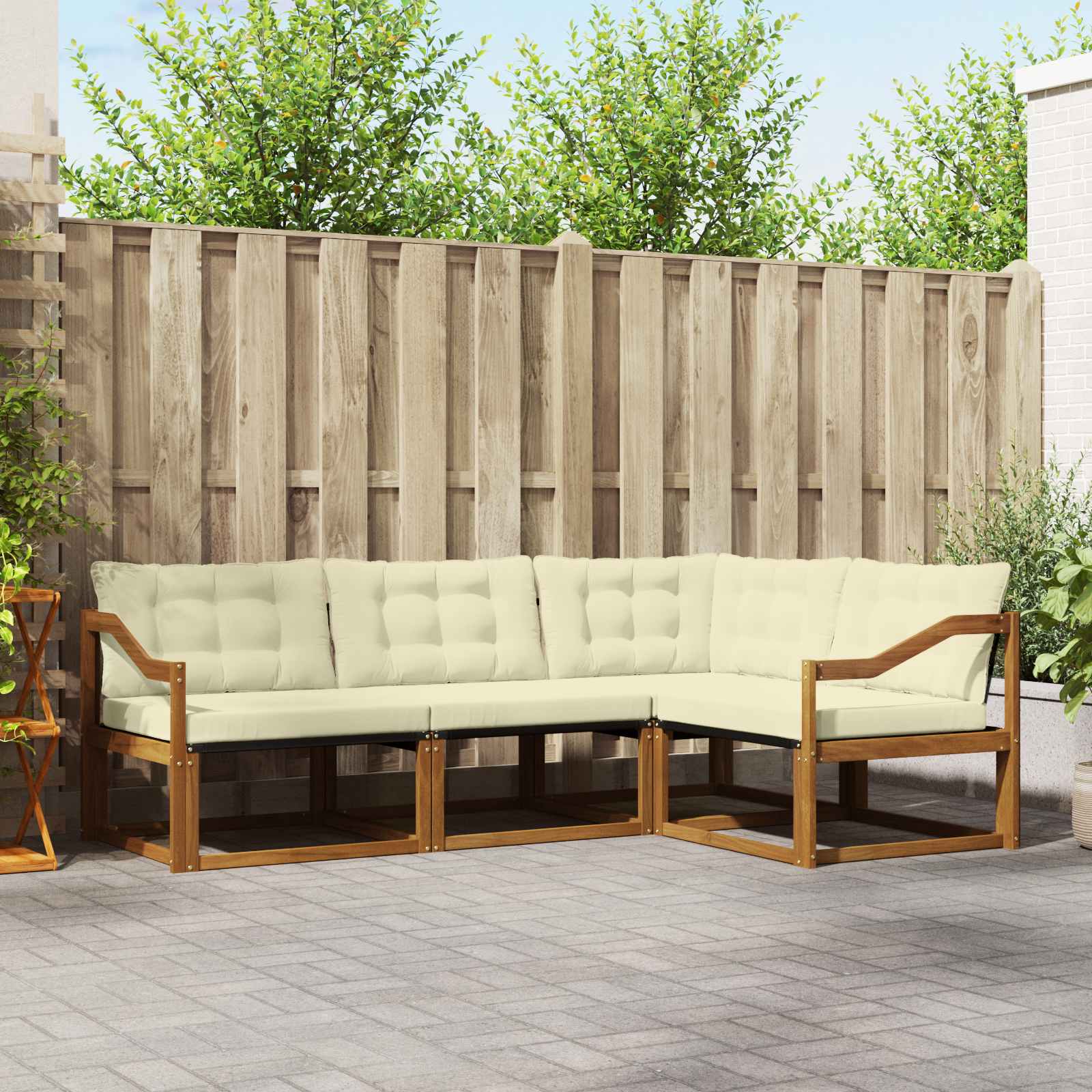 Outdoor-Sofagarnitur 4 stk. Natur und Creme