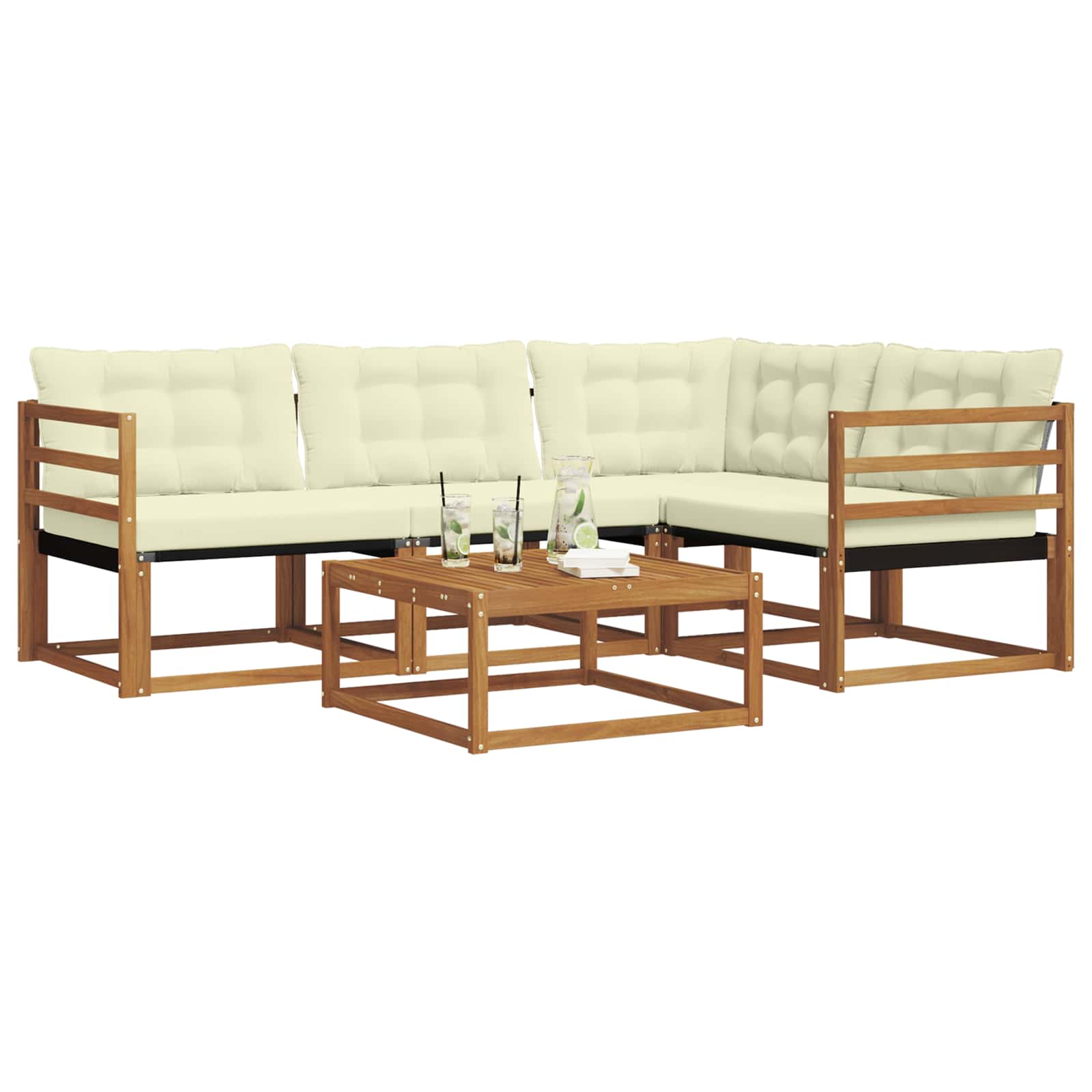 Outdoor-Sofagarnitur mit Kissen 5 pcs Natur und Creme