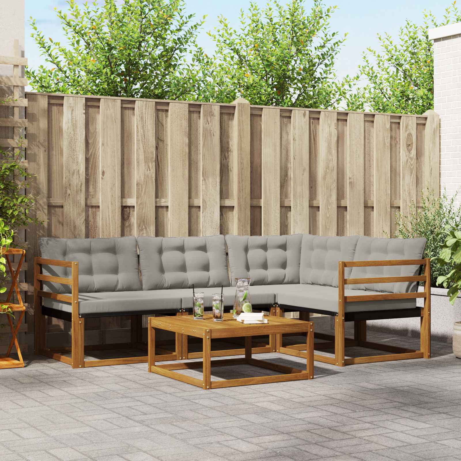 Outdoor-Sofagarnitur mit Kissen 5 pcs Natürlich und Hellgrau