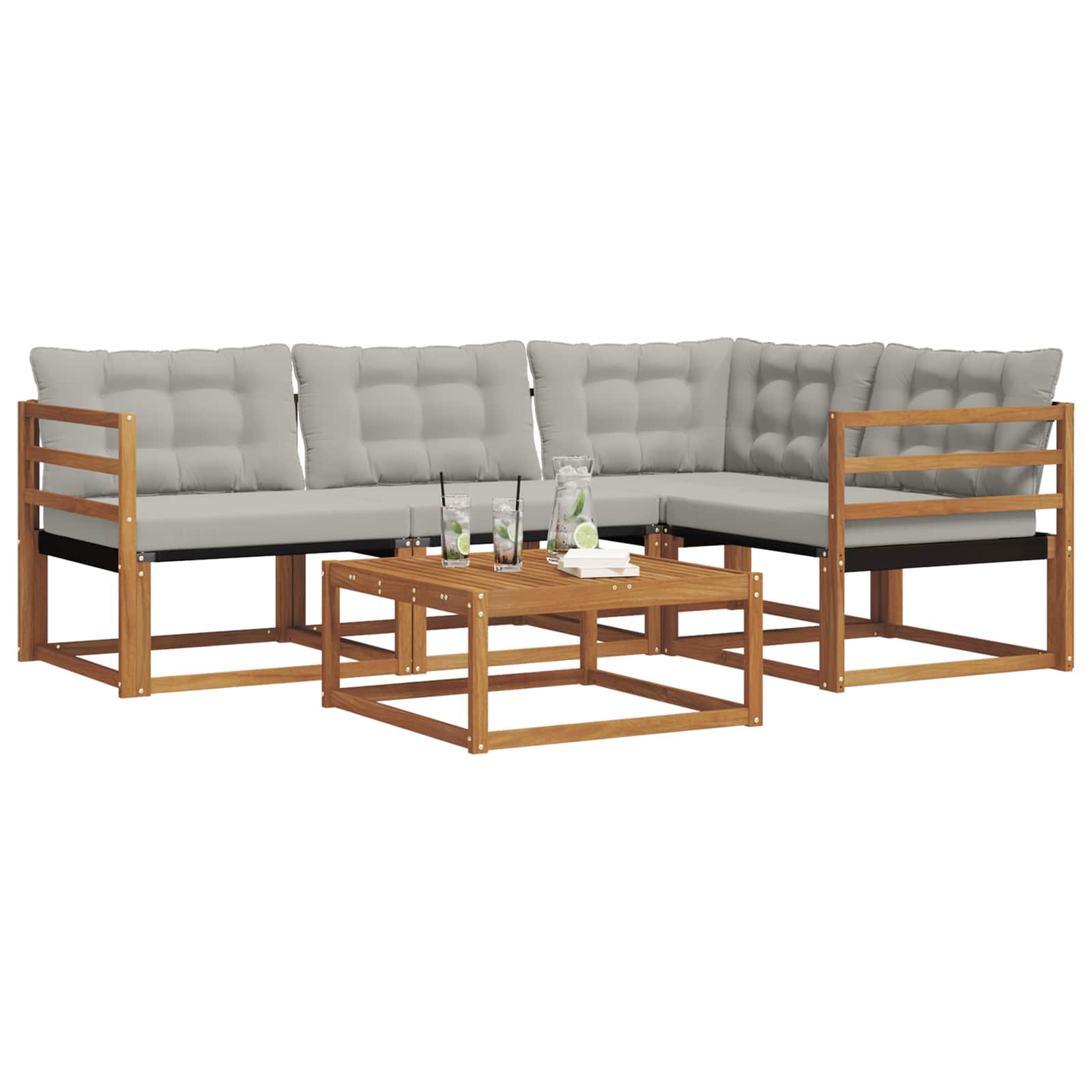 Outdoor-Sofagarnitur mit Kissen 5 pcs Natürlich und Hellgrau