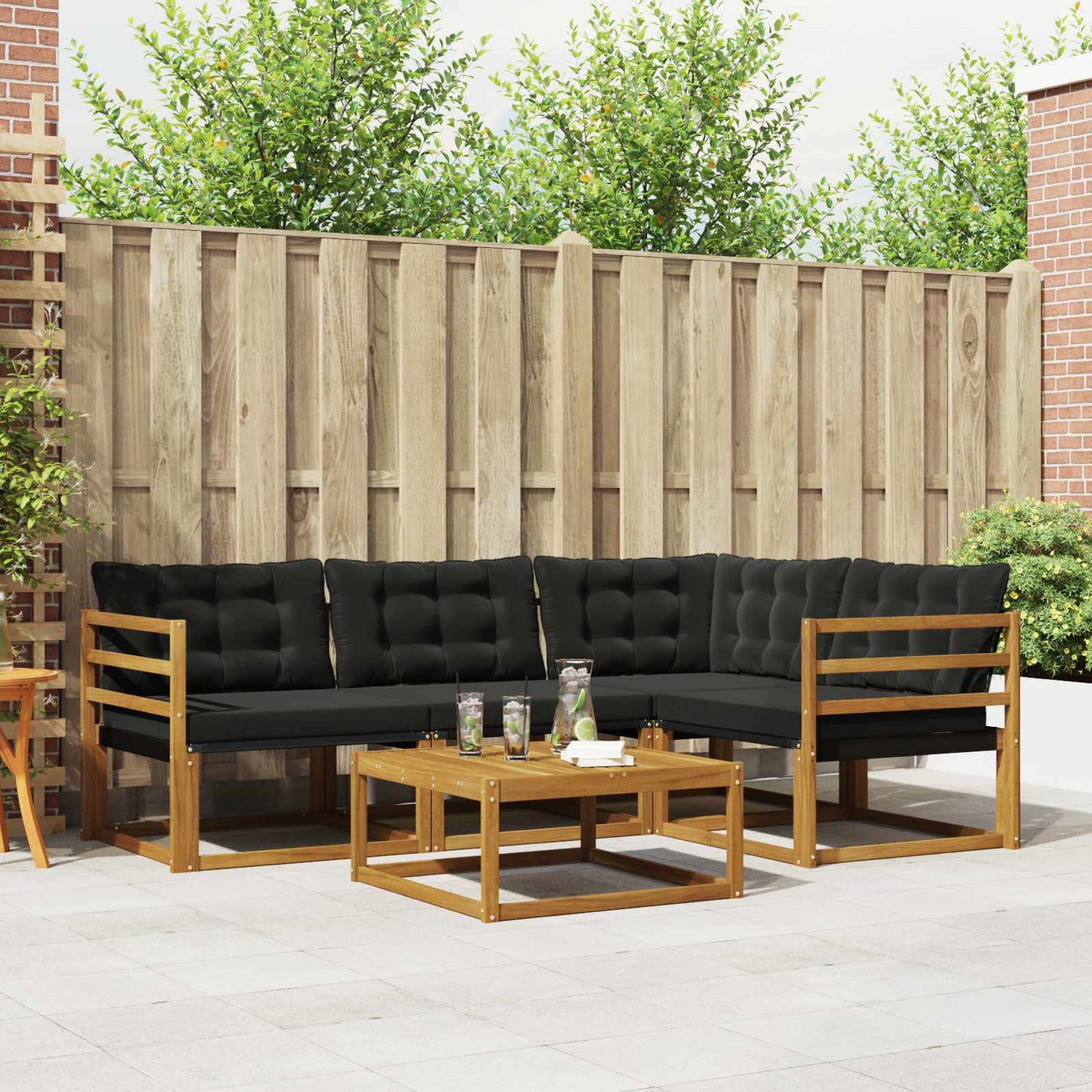 Outdoor-Sofagarnitur mit Kissen 5 pcs Natürlich und Schwarz