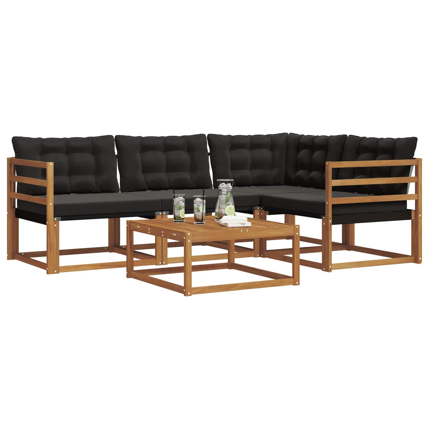 Outdoor-Sofagarnitur mit Kissen 5 pcs Natürlich und Schwarz