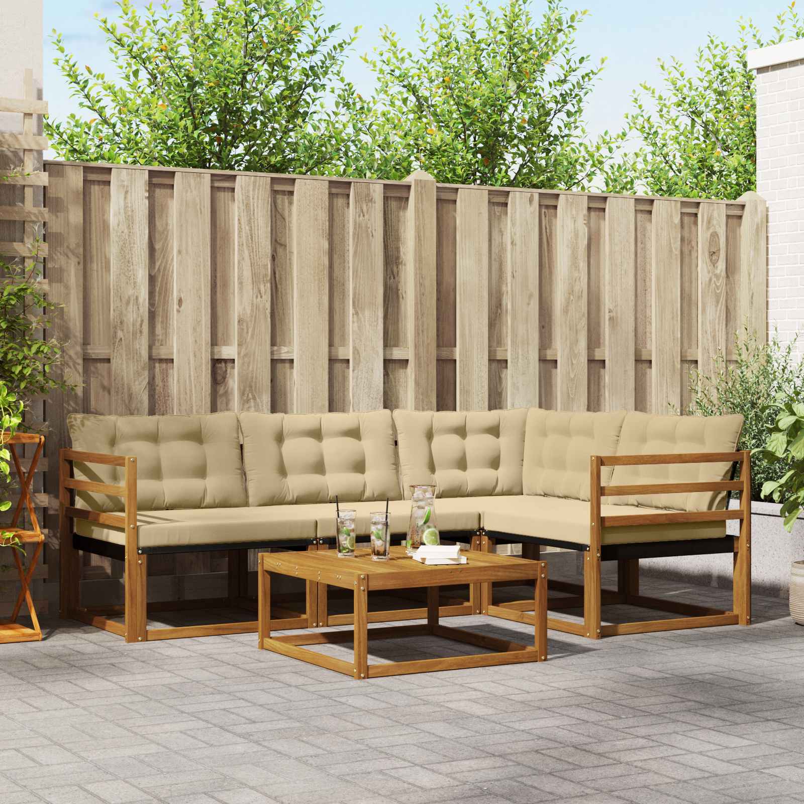 Outdoor-Sofagarnitur mit Kissen 5 pcs Natur und Beige
