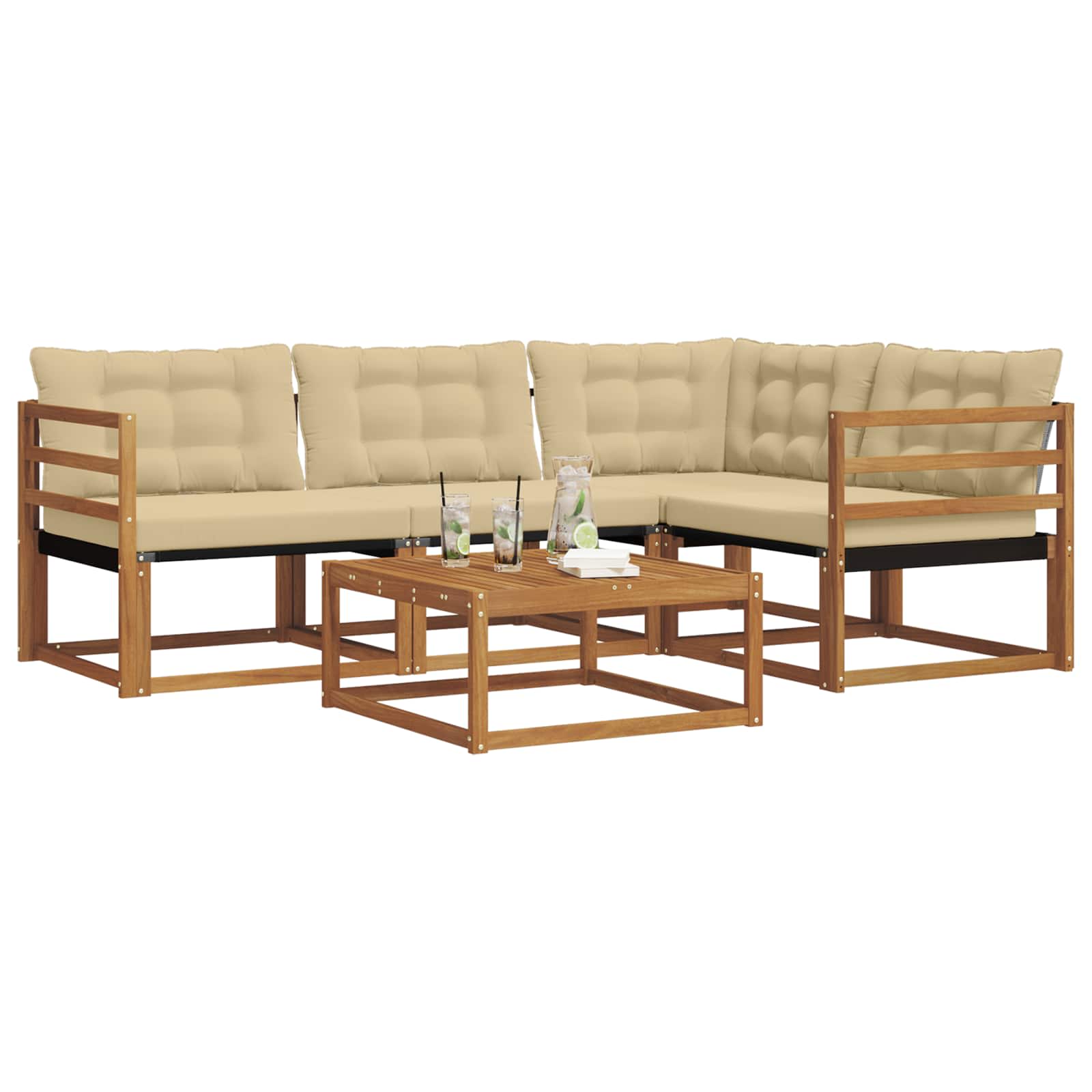 Outdoor-Sofagarnitur mit Kissen 5 pcs Natur und Beige