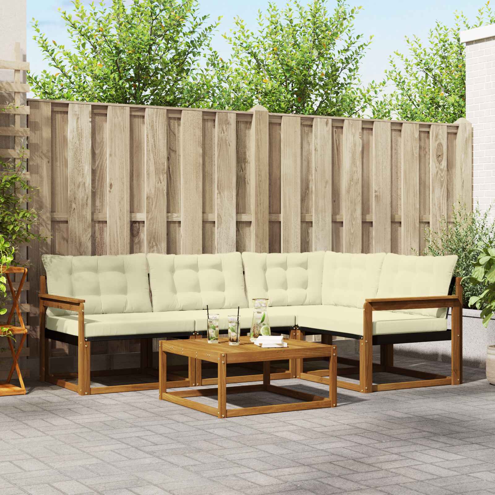 Outdoor-Sofagarnitur mit Kissen 5 pcs Natur und Creme